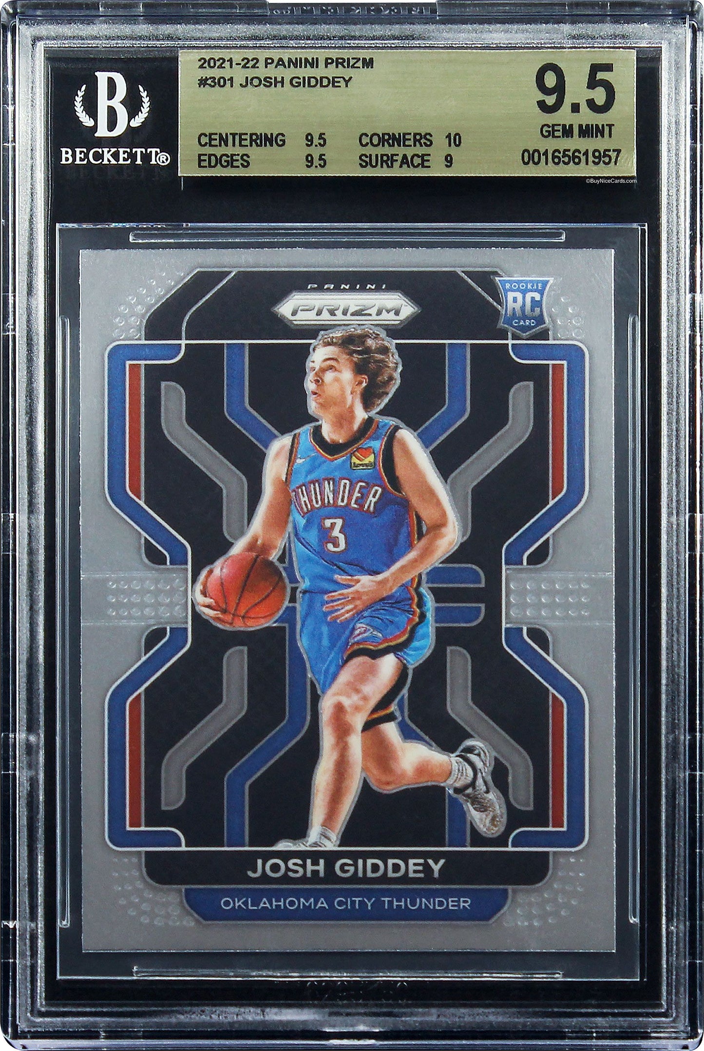 2021-22 Josh Giddey Panini Prizm Base RC Rookie #301 BGS 9.5 Gem Mint