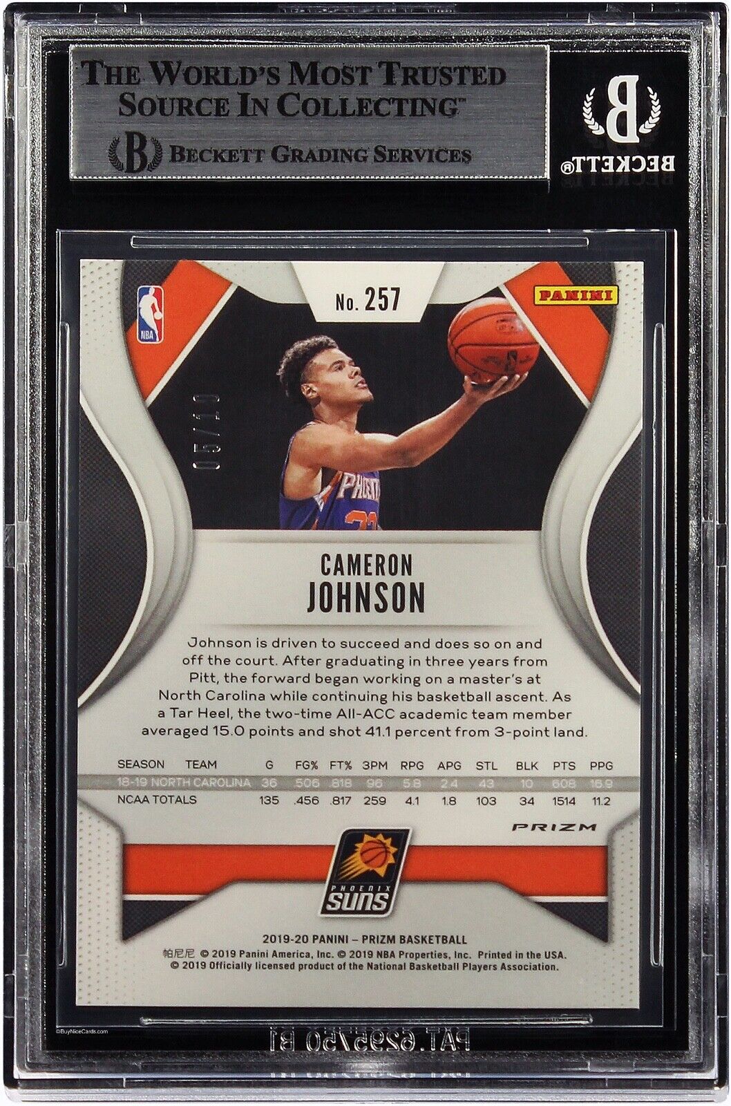 2019 Cam Johnson Panini Prizm Gold Prizms SP RC Rookie /10 # 257 BGS 9 Mint