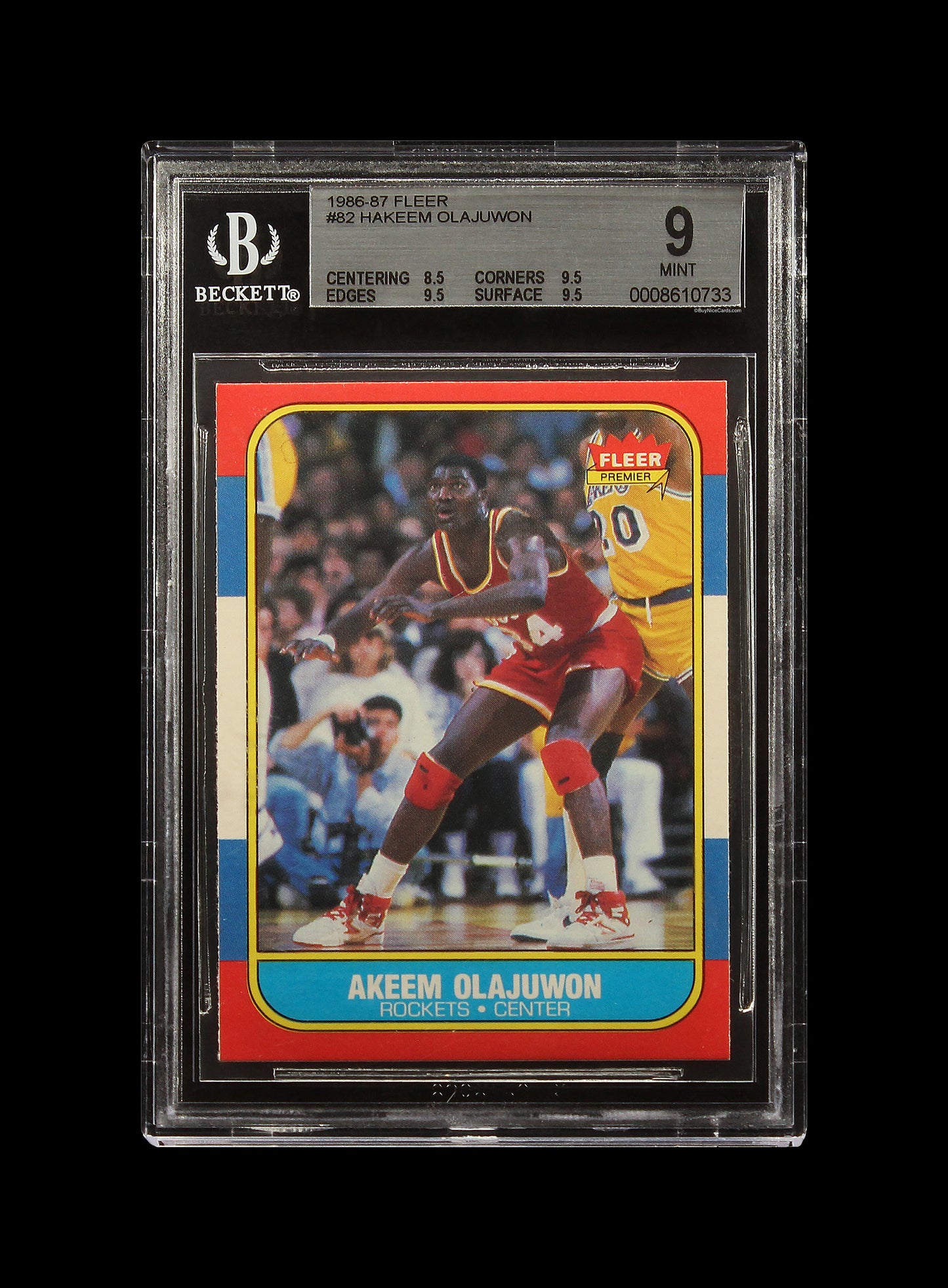 1986 Hakeem Akeem Olajuwon Fleer RC Rookie # 82 BGS 9 - .5 Away from BGS 9.5