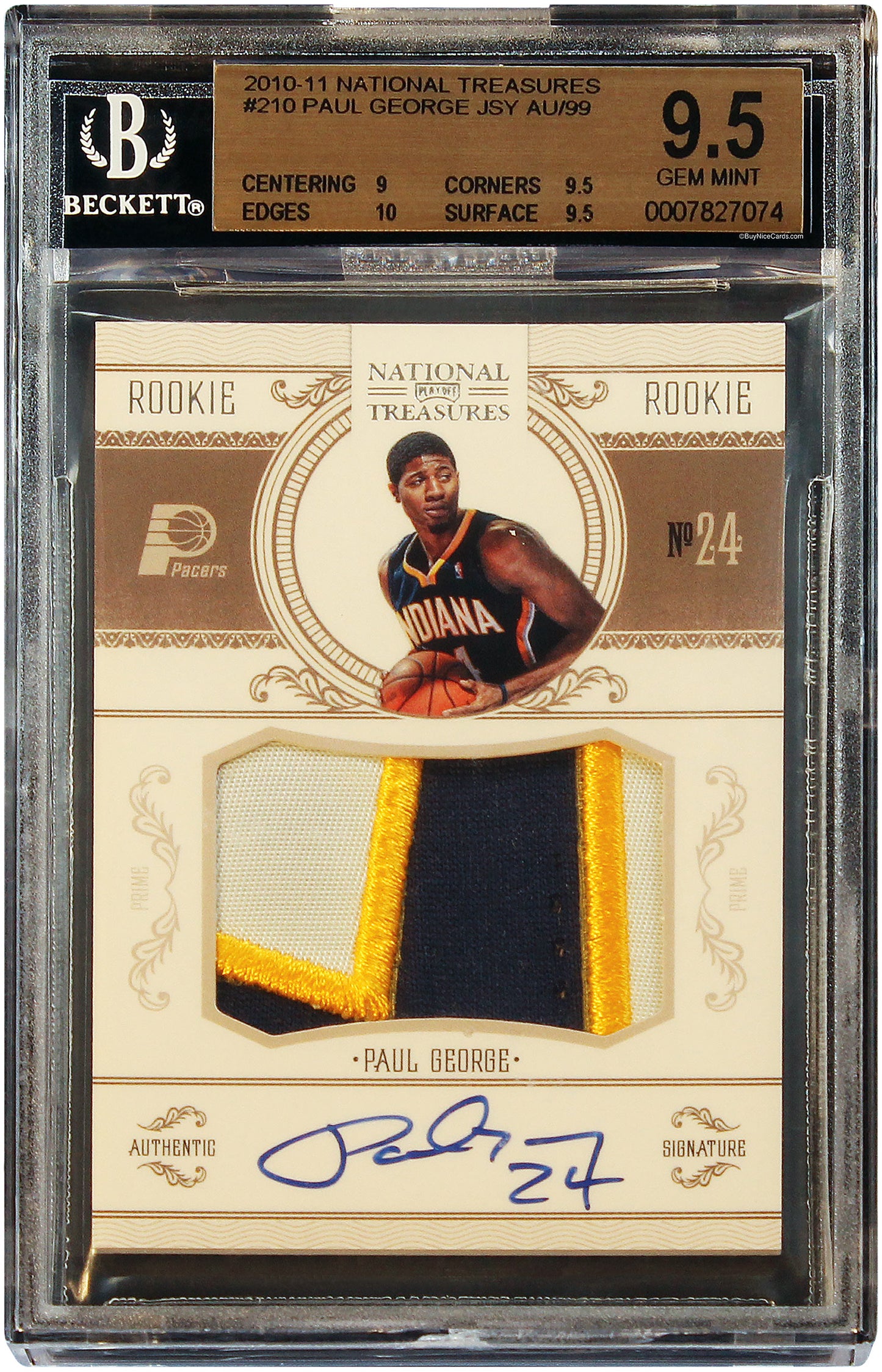 2010 Paul George Panini National Treasures RC Rookie Patch Auto /99 #210 BGS 9.5