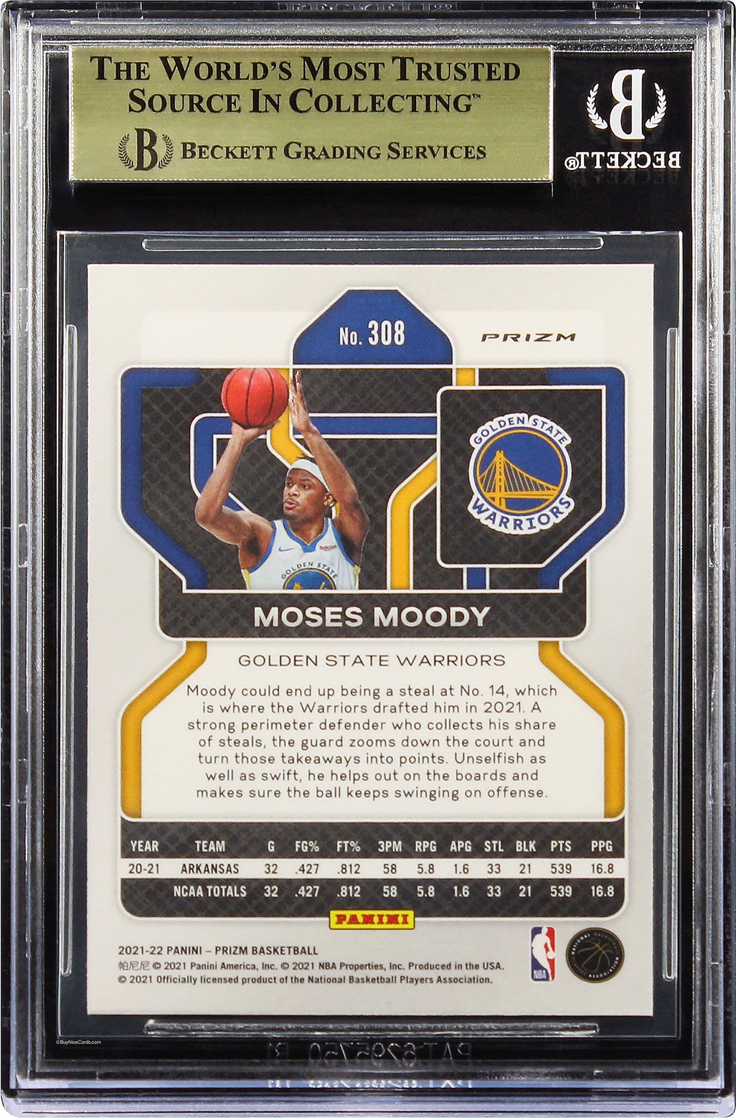 2021-22 Moses Moody Panini Prizm Purple Wave Prizms RC Rookie #308 BGS 9.5
