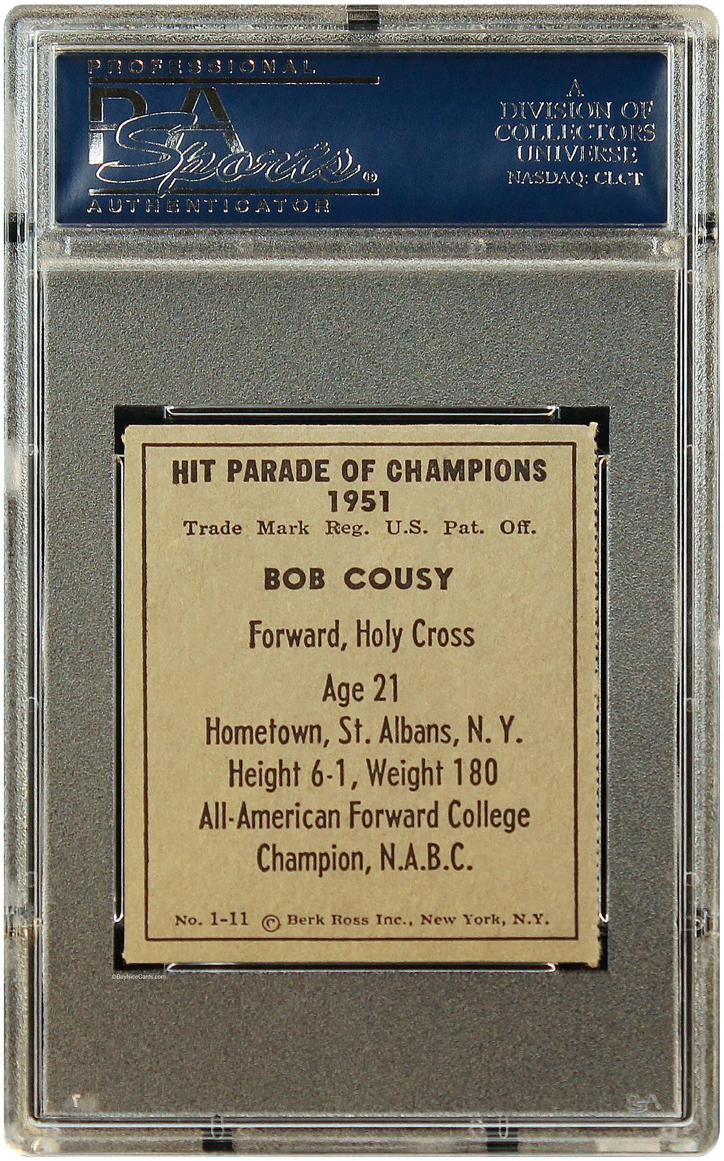 1951 Bob Cousy Berk Ross RC Rookie #1-11 PSA 7