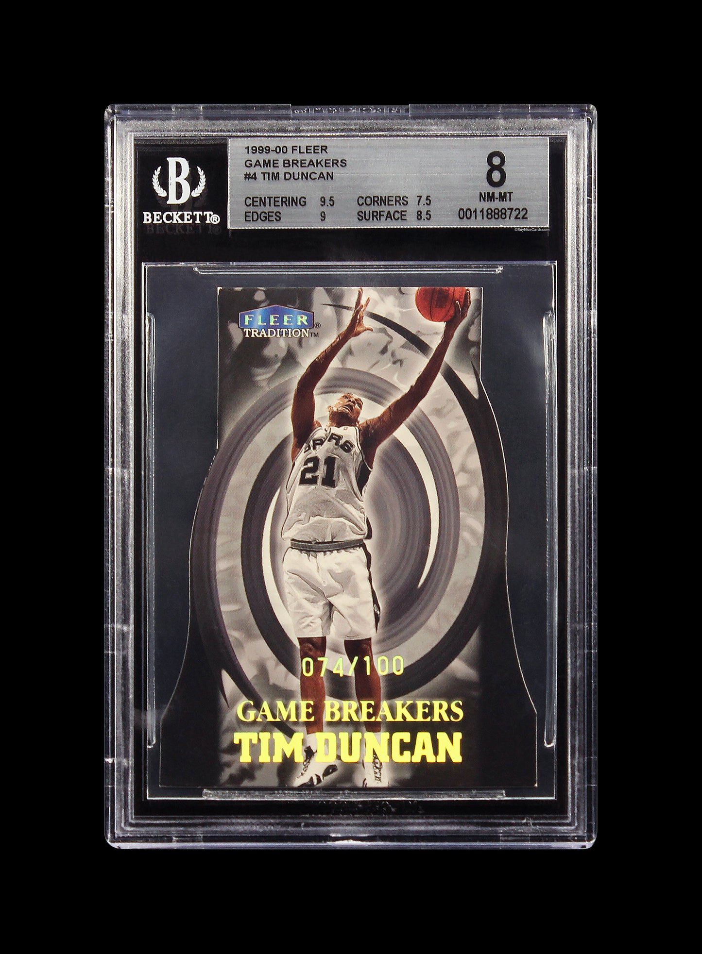 1999 Tim Duncan Fleer Game Breakers SP Die Cut # 4 /100 BGS 8