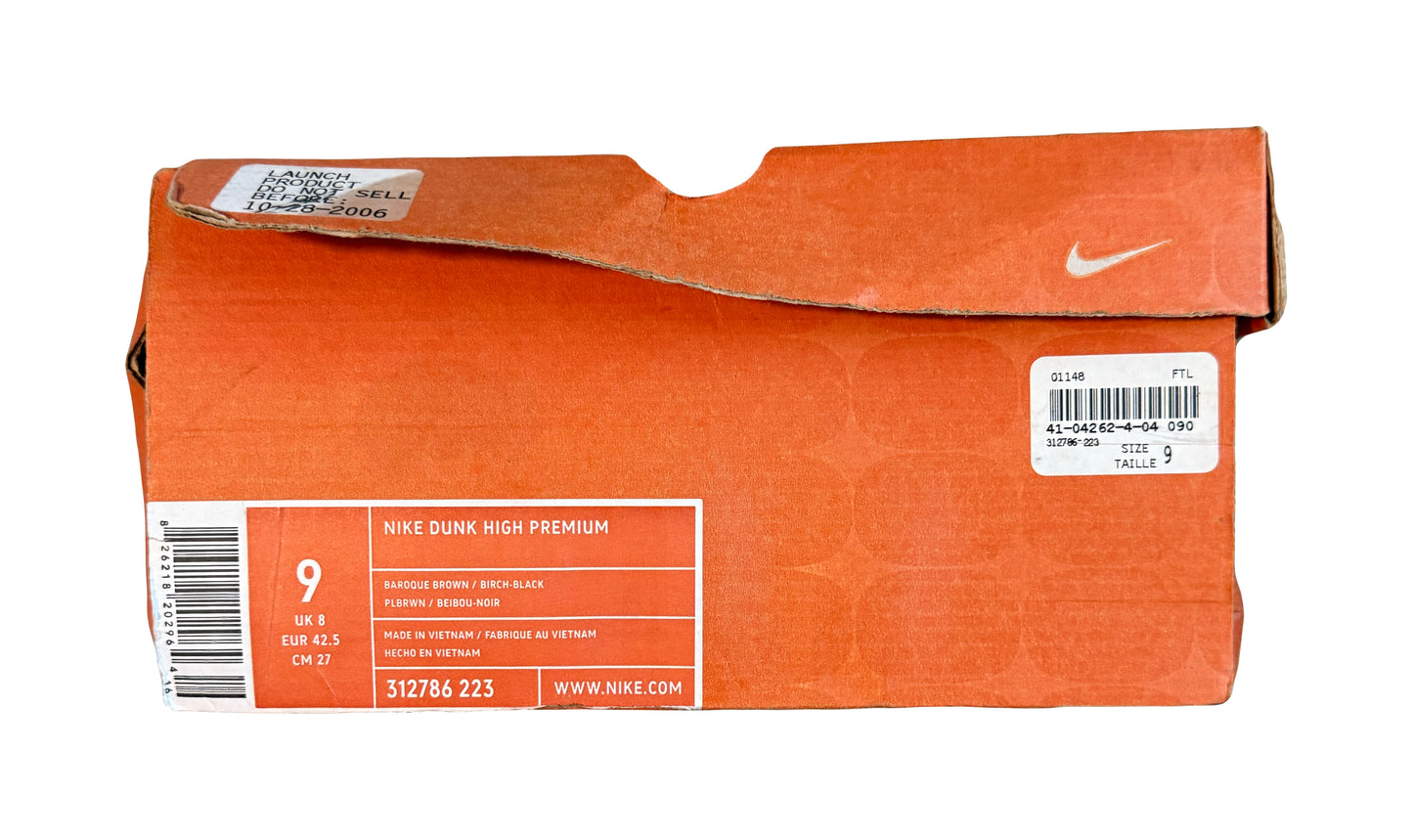2006 Nike Dunk High Premium Woodgrain Baroque Brown Black 312786-223 Mens Sz 8
