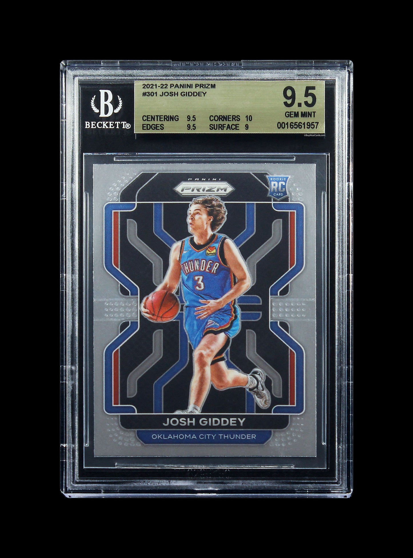 2021-22 Josh Giddey Panini Prizm Base RC Rookie #301 BGS 9.5 Gem Mint