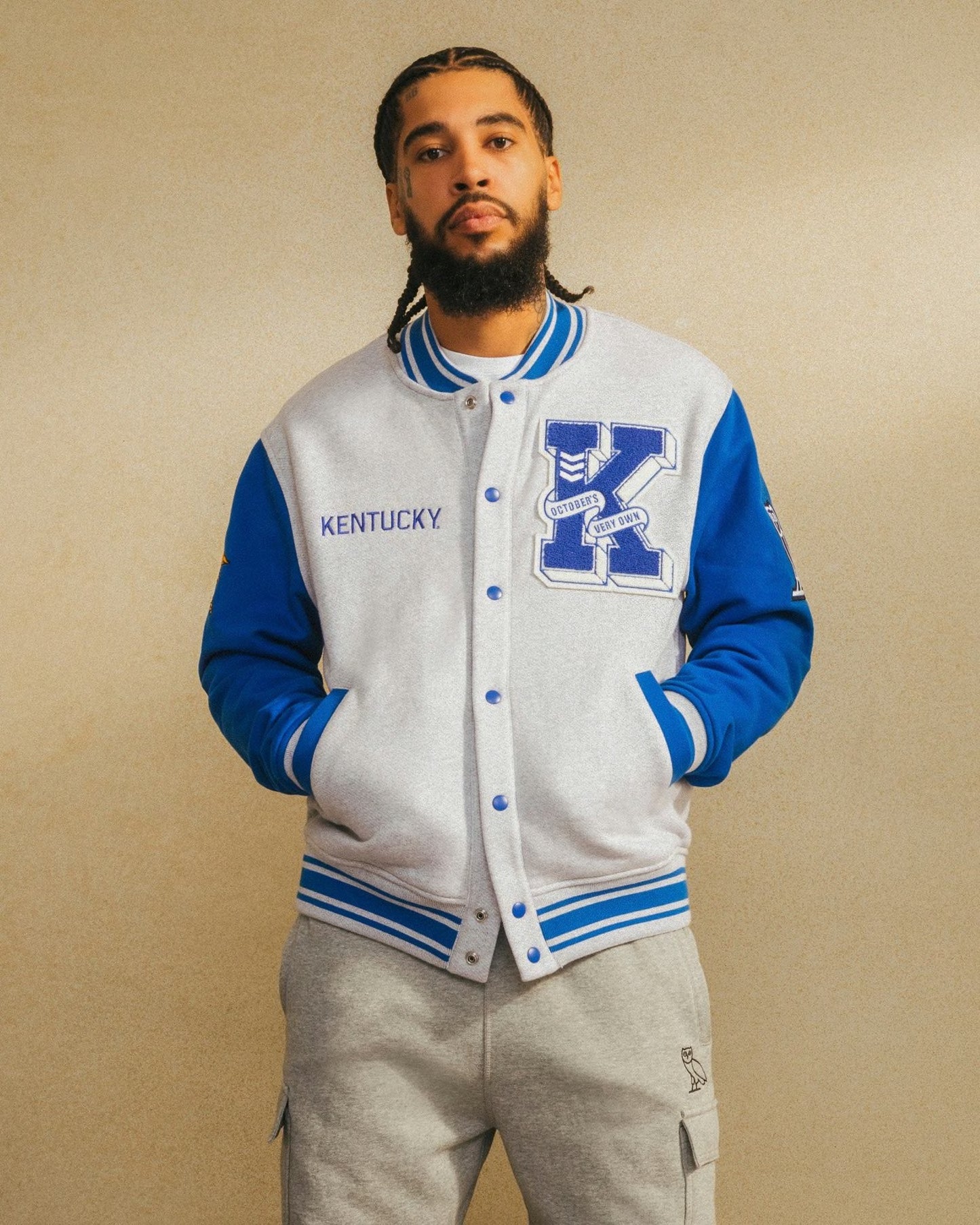 Drake's October's Very Own NCAA Kentucky Wildcards Fleece Varsity Jacket Sz Med.
