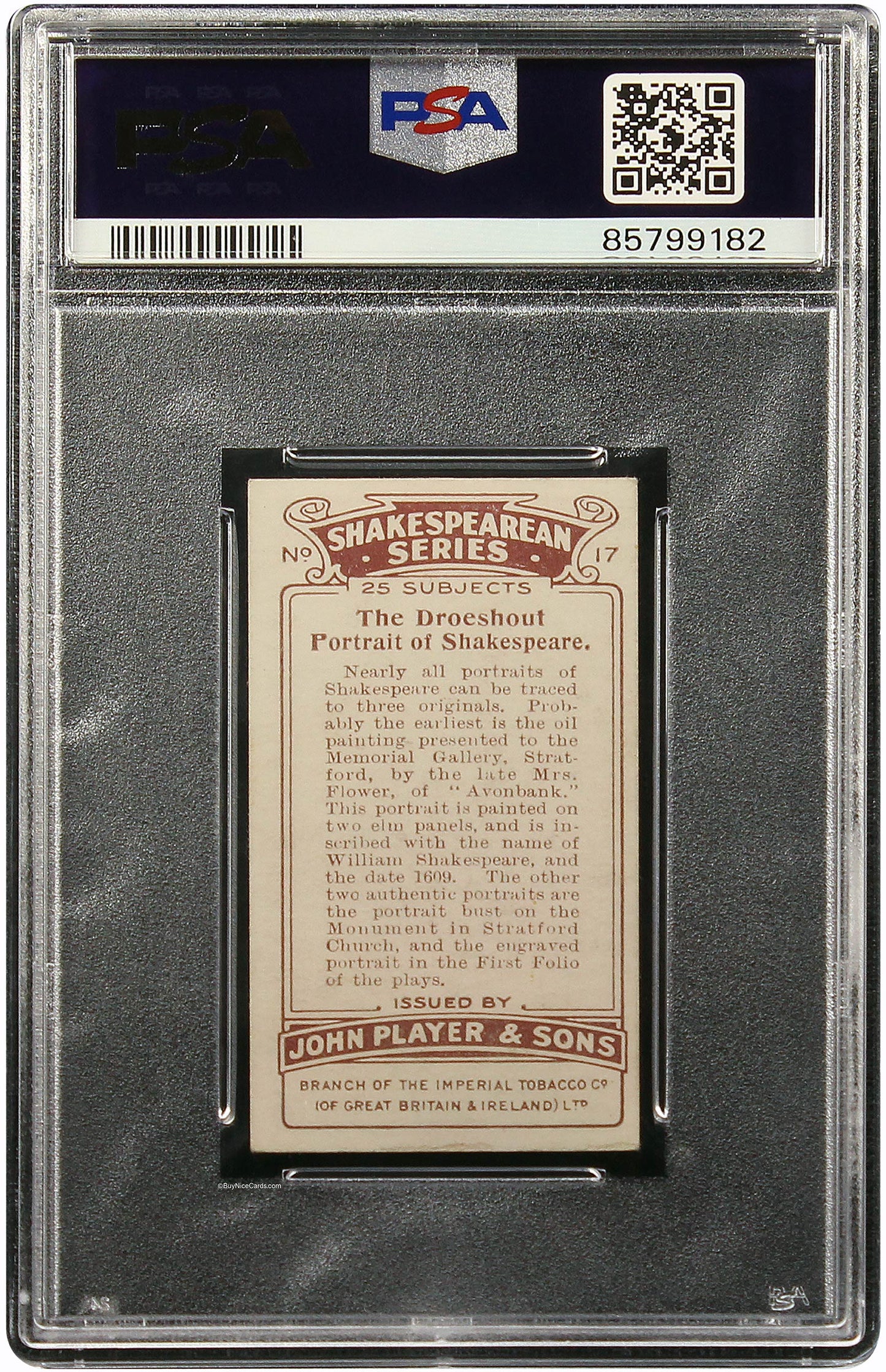 1914 John Player & Sons Series PRT. Of Shakespeare Shakespearean # 17 PSA 6