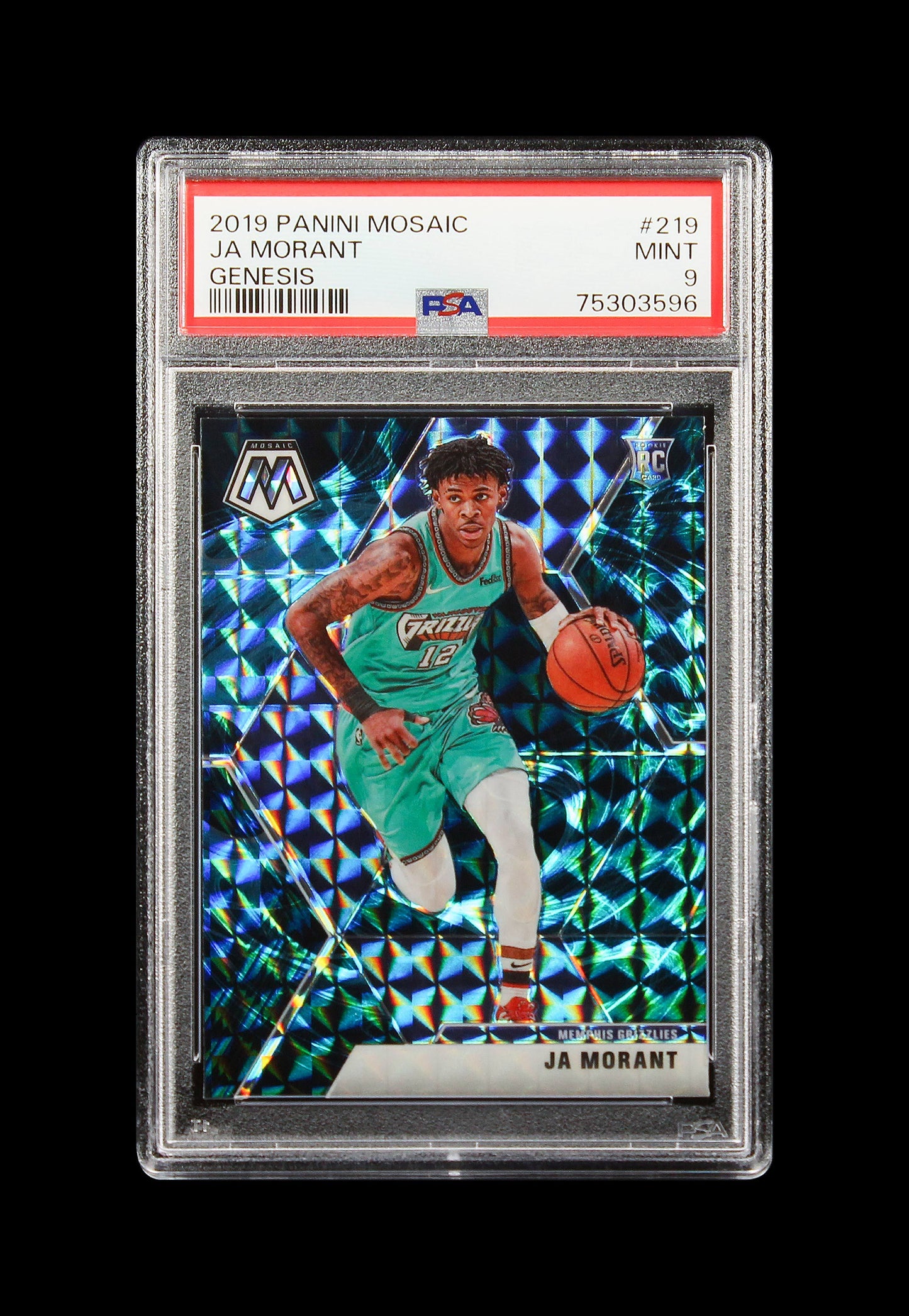 2019 Ja Morant Panini Mosaic Genesis Prizms SP RC Rookie #219 PSA 9 Mint