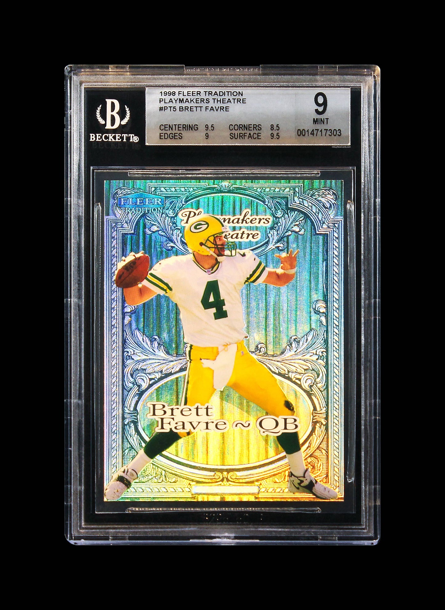 1998 Brett Favre Fleer Tradition Playmakers Theatre Embossed /100 #PT5 BGS 9 MT