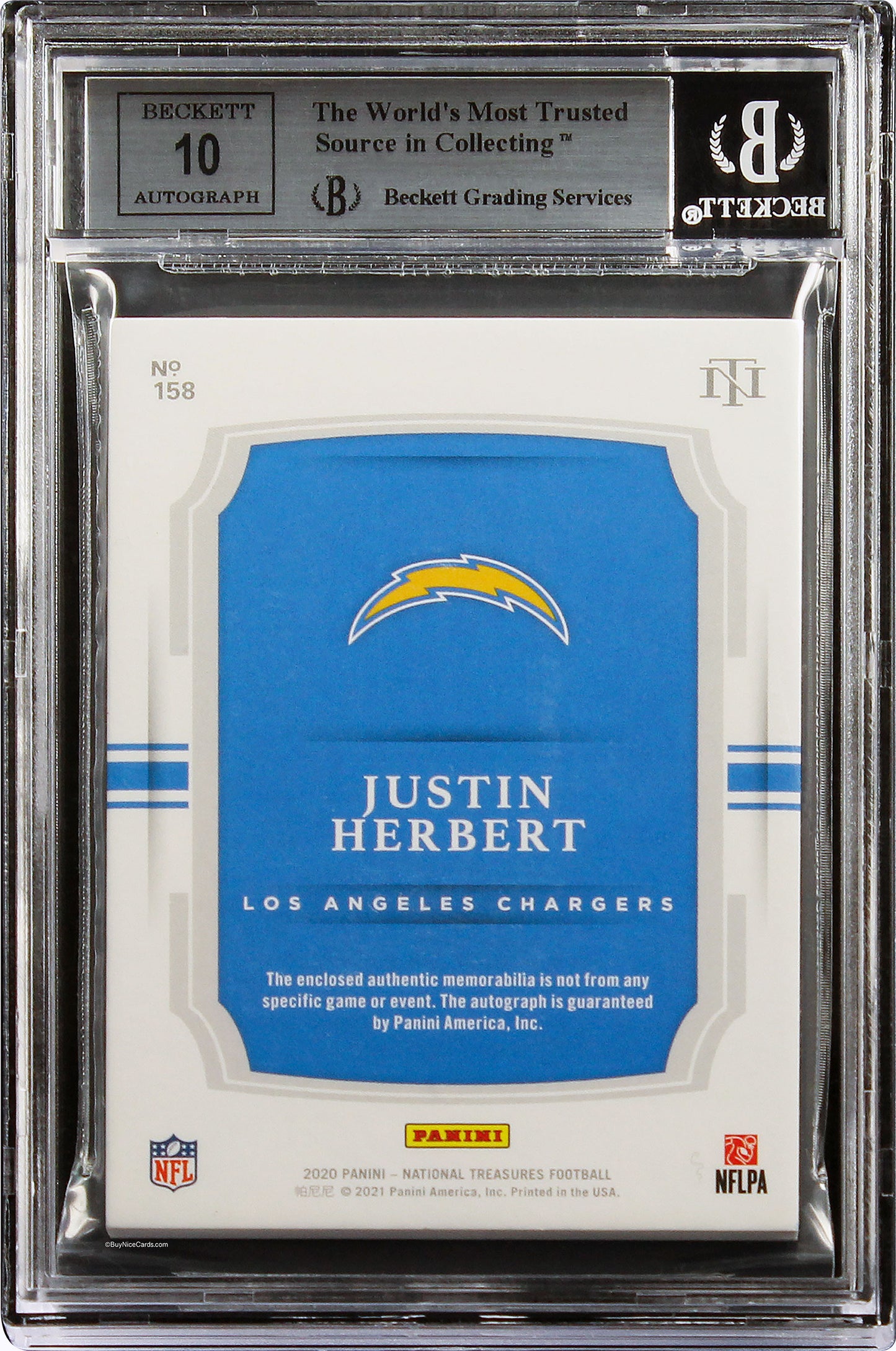 2020 Justin Herbert National Treasures Hidden Treasure RC Auto /5 #158 BGS 9