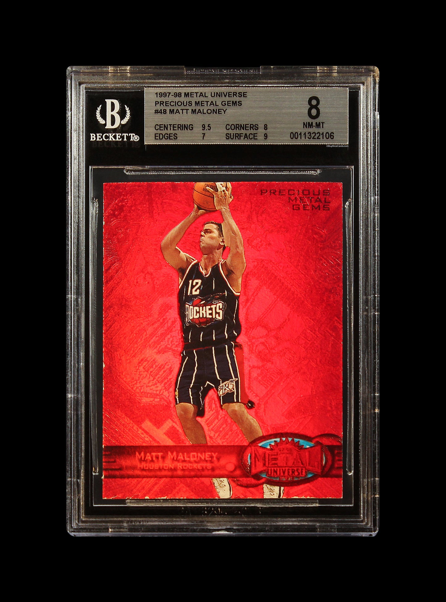 1997 Matt Maloney Skybox Metal Universe Precious Metal Gems PMG Red /100 #48 BGS