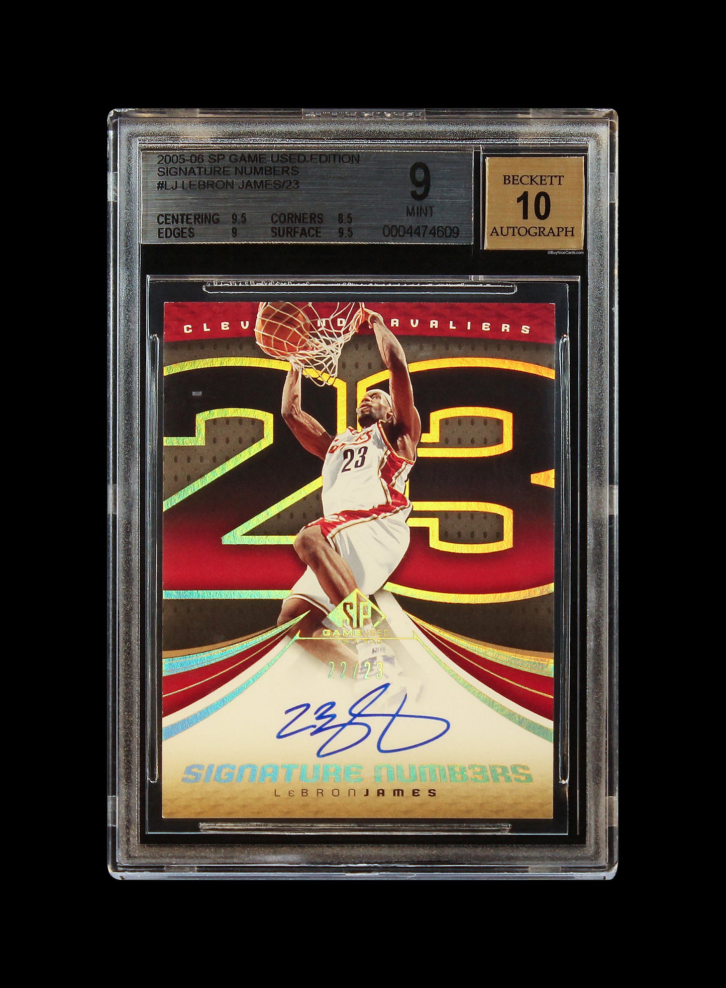 2005 LeBron James Upper Deck SP Game Used Signature Numbers /23 # LJ BGS 9