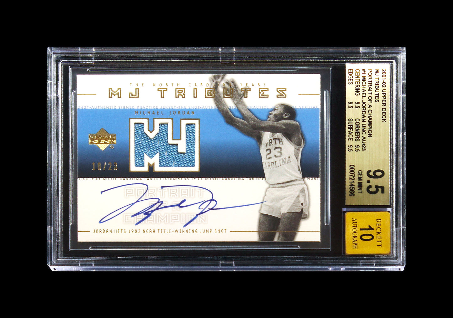 2001-02 Michael Jordan Upper Deck MJ Tributes Portrait of a Champion Patch Auto /23 BGS 9.5 Pop 4