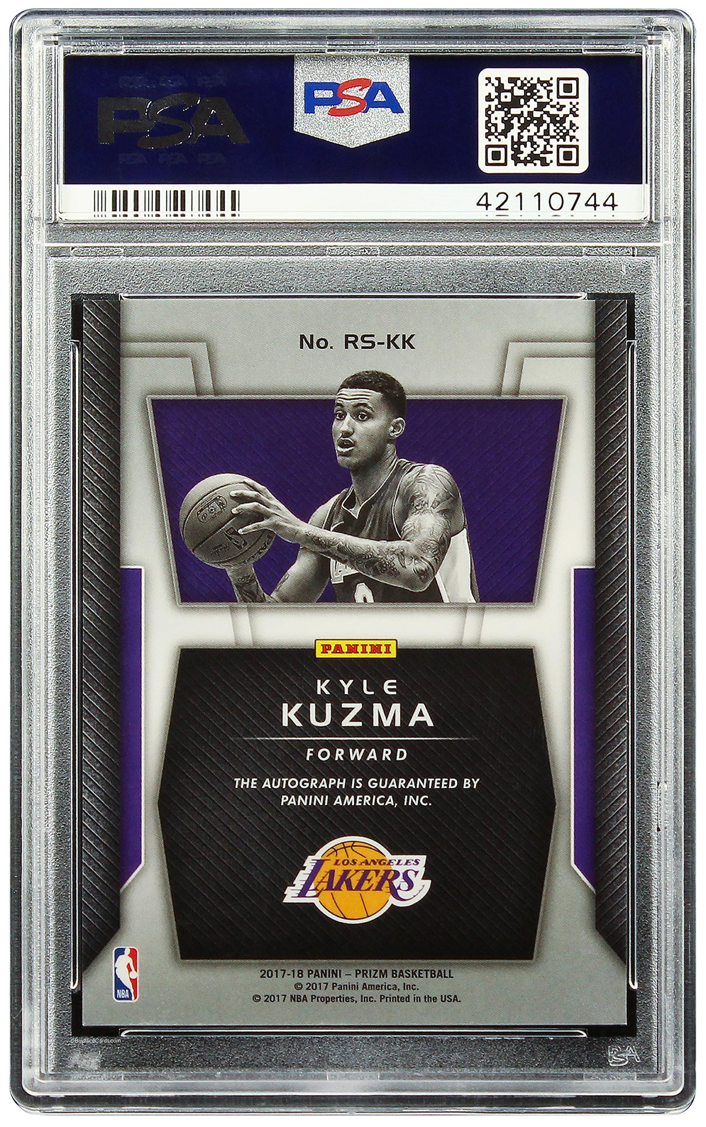 2017 Kyle Kuzma Panini Prizm Rookie Signatures RC Auto #RS-KK PSA 10 Gem Mint