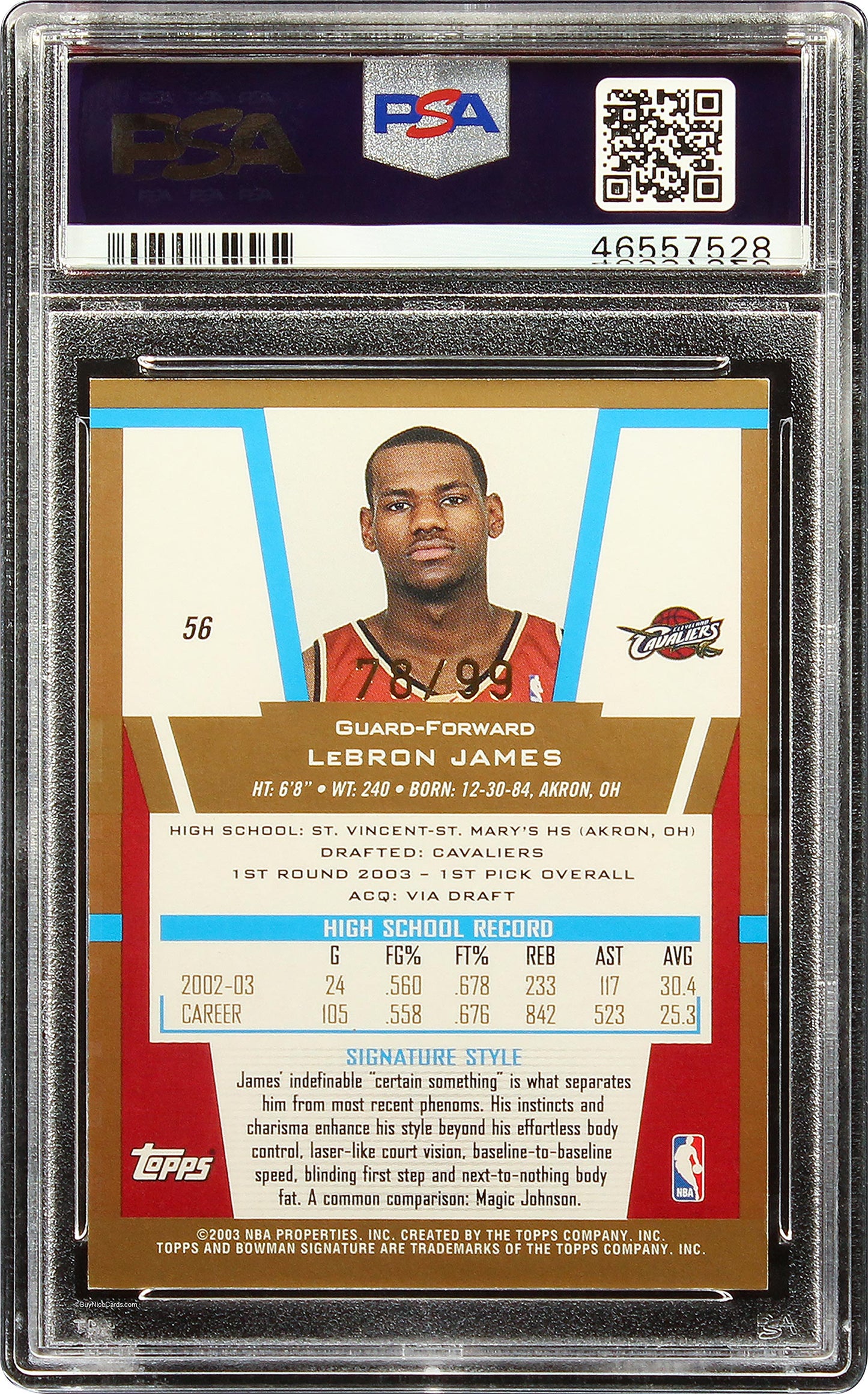 2003 Lebron James Bowman Signature Gold /99 RC Rookie #56 PSA 8 Mint