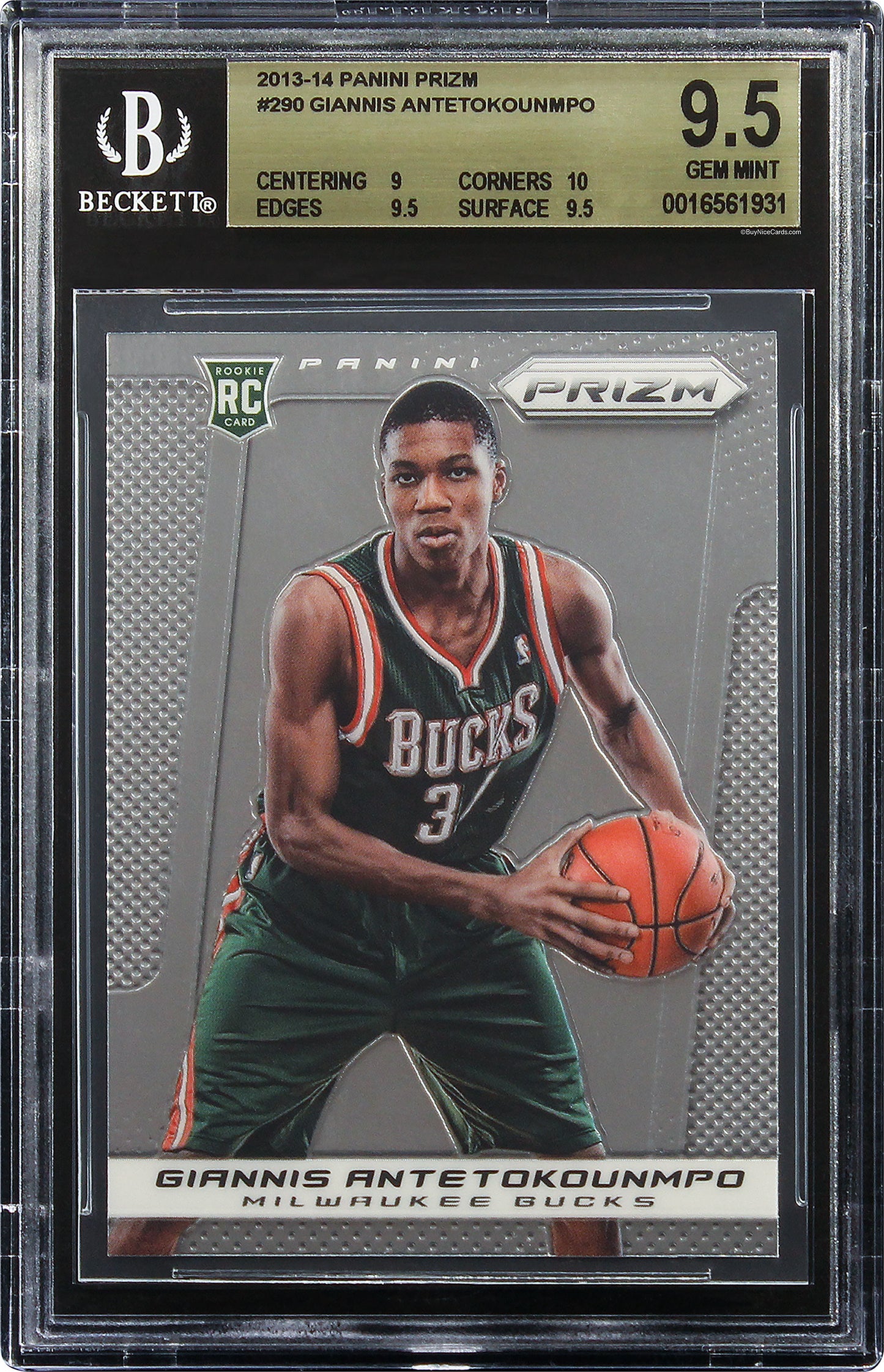 2013-14 Giannis Antetokounmpo Panini Prizm Base RC Rookie #290 BGS 9.5 Gem Mint