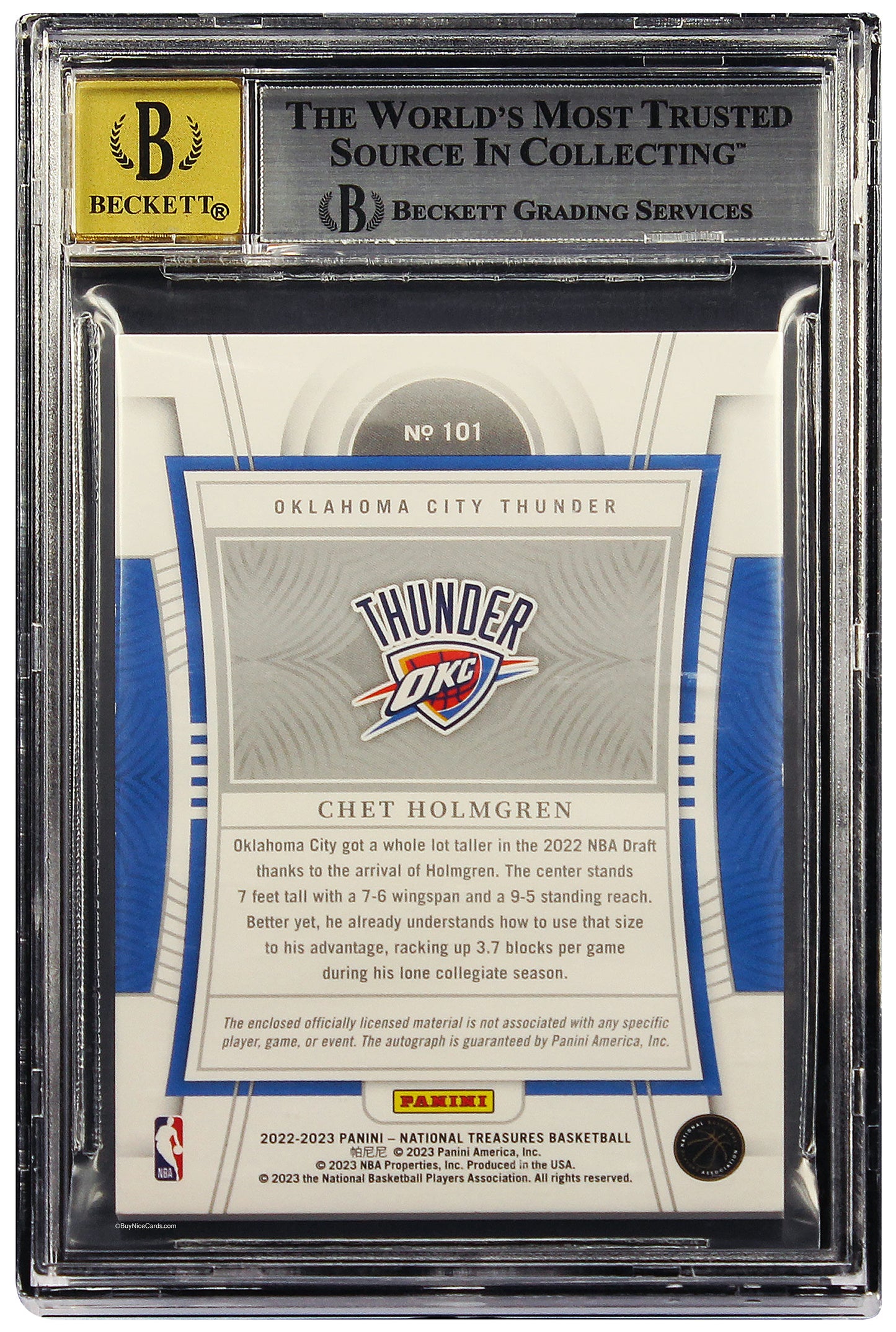 2022-23 Chet Holmgren Panini National Treasures Red RC Rookie Patch Auto /75 BGS 9 / 10