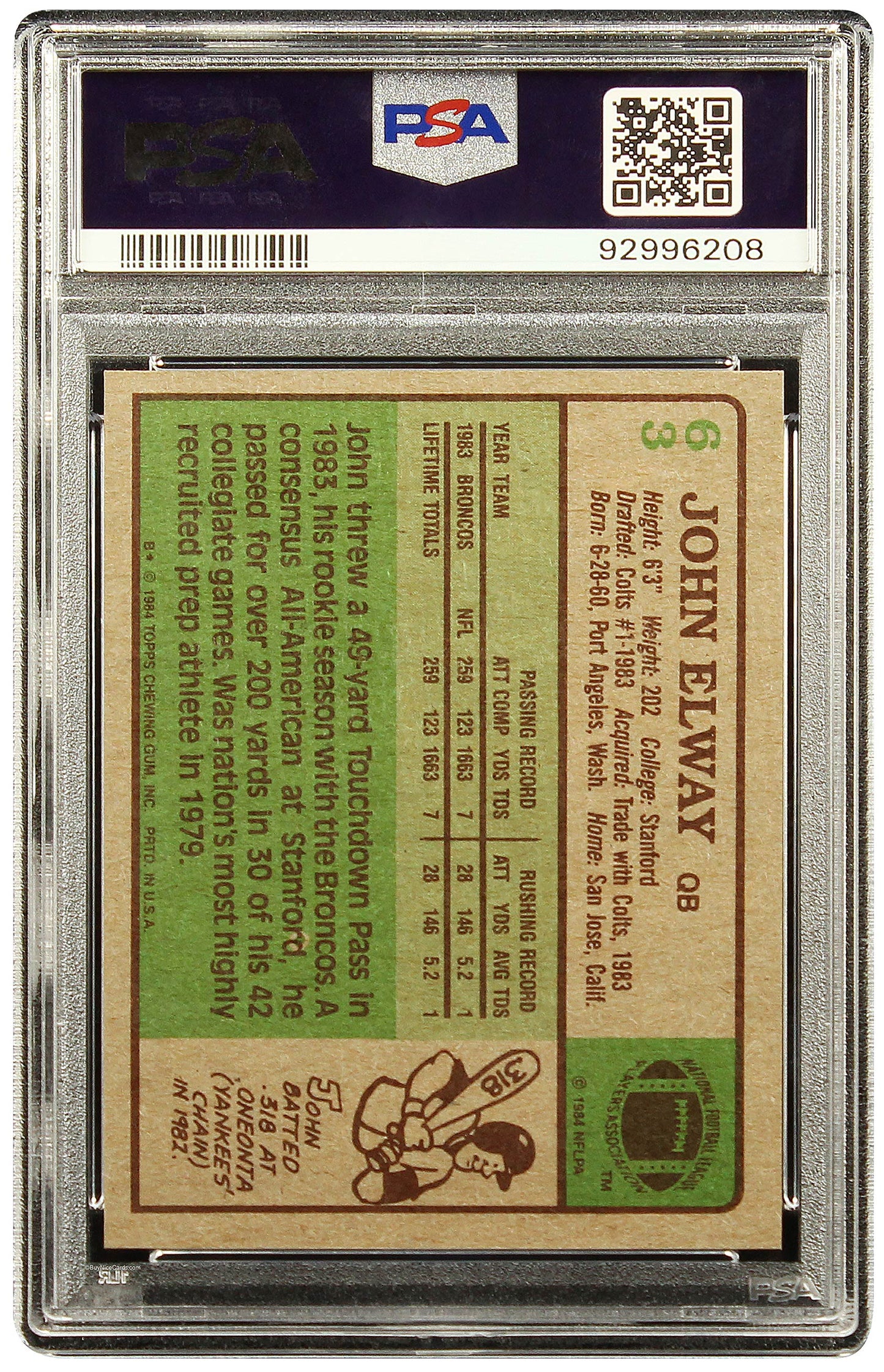 1983 John Elway Topps RC Rookie Auto #63 PSa 9 with 10 Auto