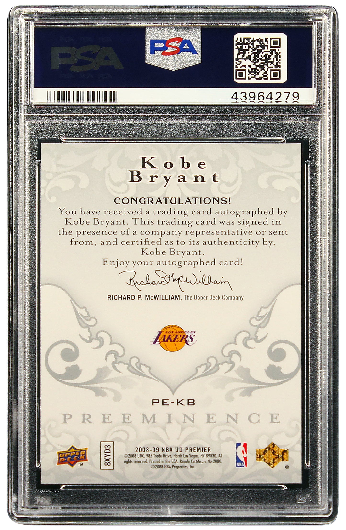 2008 Kobe Bryant Upper Deck Premier Preeminence Auto /25 #PE-KB PSA 10 Gem Mint Pop 2
