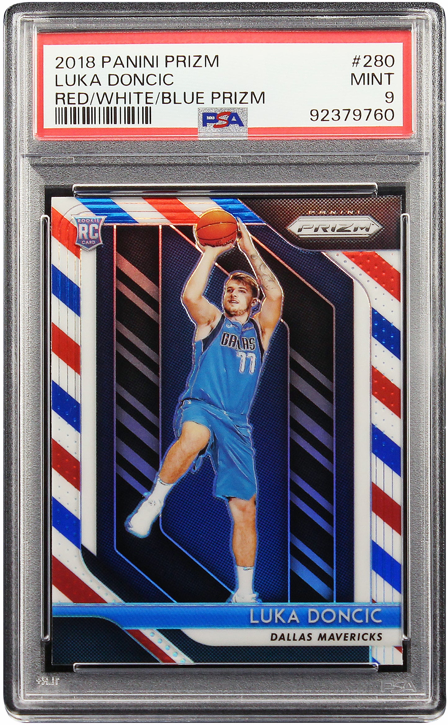 2018 Luka Doncic Panini Prizm Red White Blue Prizms Refractor SP RC Rookie #280 PSA 9 Gem Mint