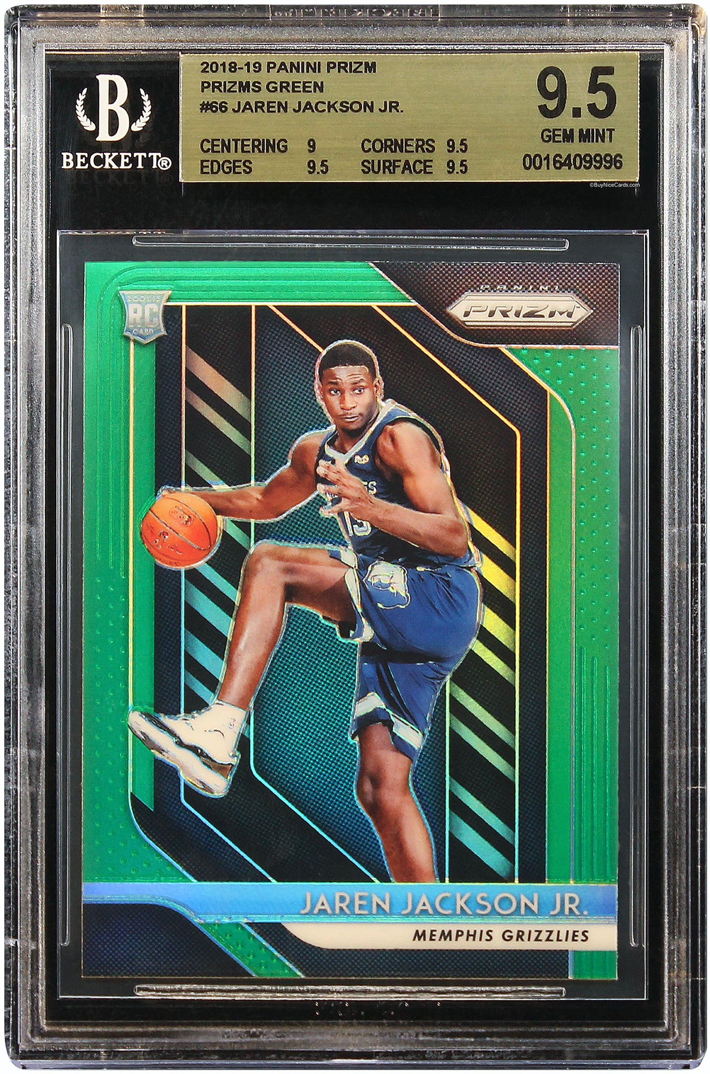 2018-19 Jarren Jackson Panini Prizm Green Prizms SP RC Rookie #66 BGS 9.5 Gem Mint