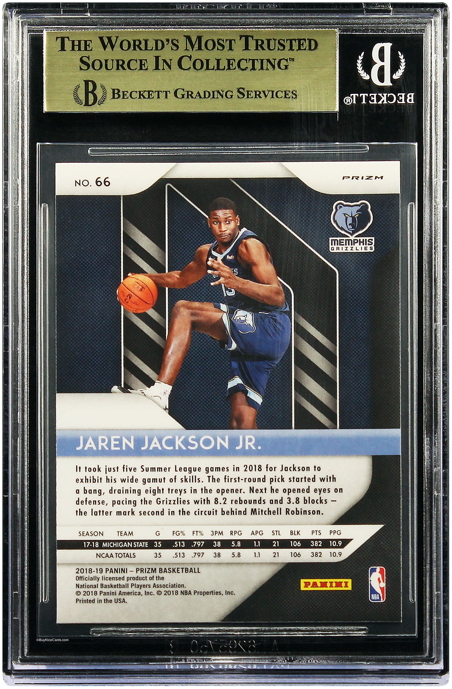 2018-19 Jarren Jackson Panini Prizm Green Prizms SP RC Rookie #66 BGS 9.5 Gem Mint