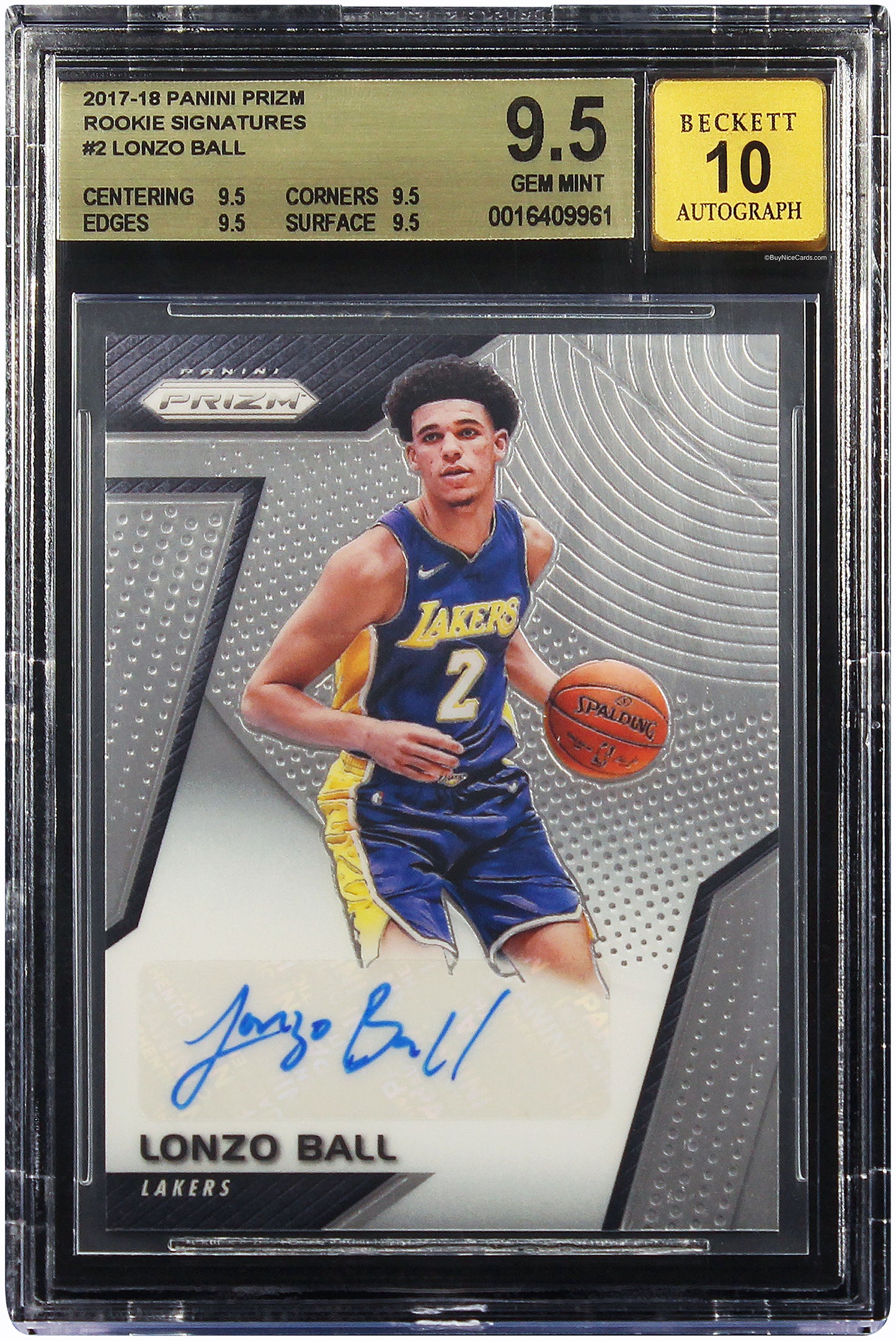 2017 Lonzo Ball Panini Prizm Rookie Signatures RC Auto #2 BGS 9.5 / 10