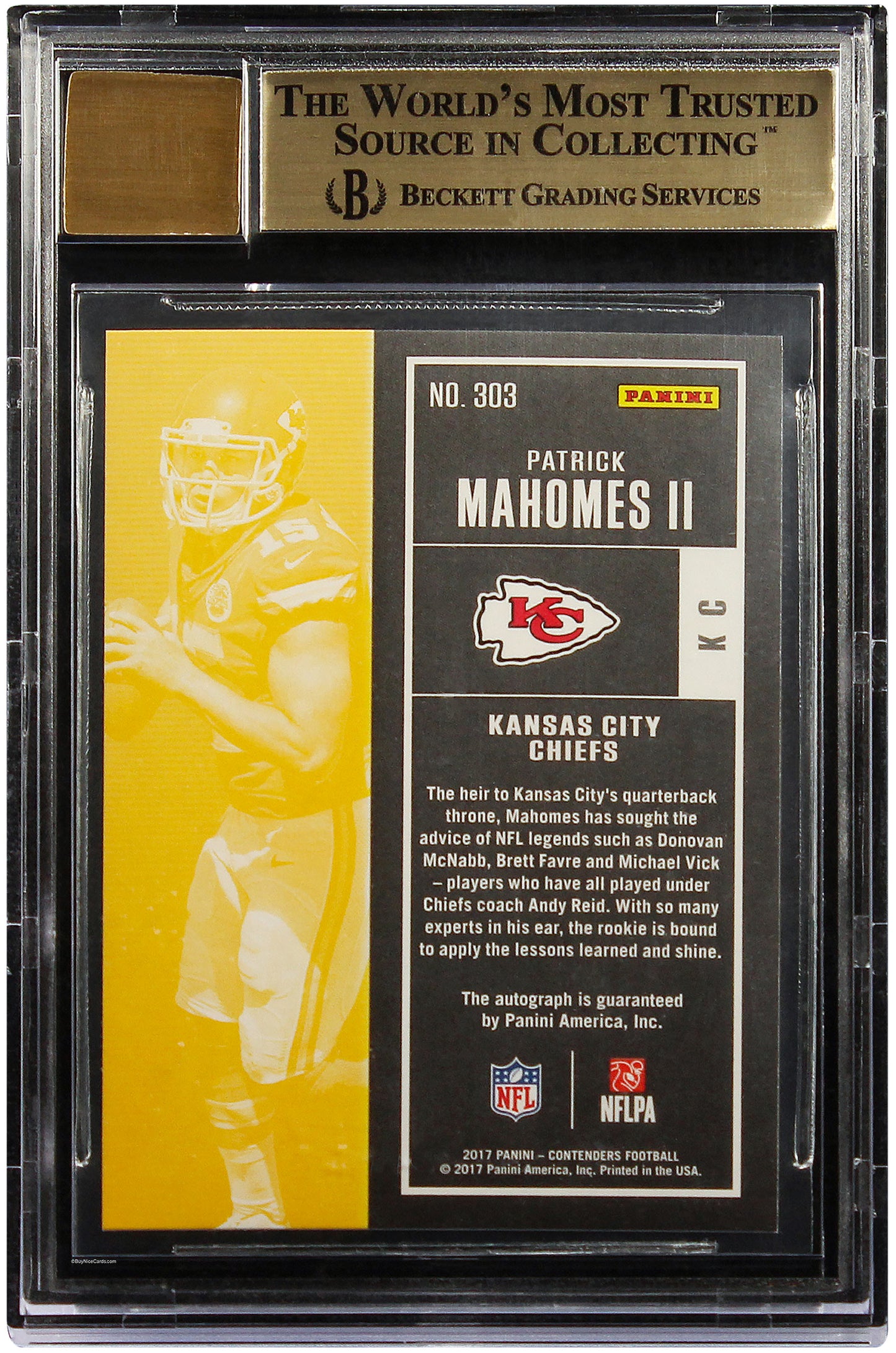2017 Patrick Mahomes Panini Contenders Rookie Ticket RC Rookie Auto /212 #303 BGS 9.5 Pop 5 True Gem Plus