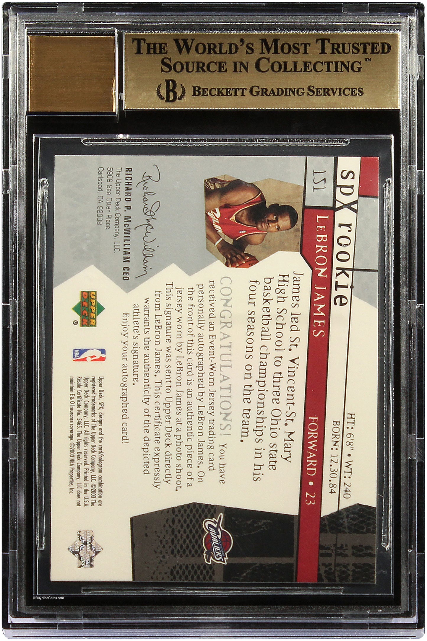 2003 Lebron James Upper Deck SPX RC Rookie Jersey Patch Auto /750 # 151 BGS 9.5 / 10