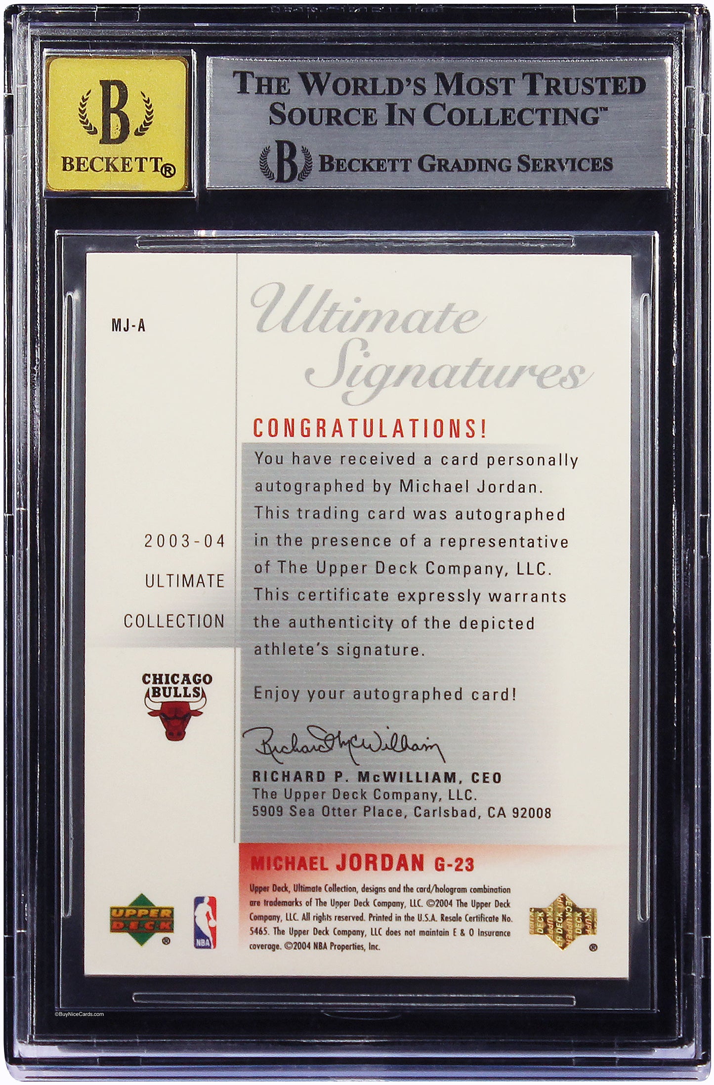 2003 Michael Jordan Upper Deck Ultimate Collection on Card SP Auto #MJ BGS 8.5 / 10 - Very Strong Auto