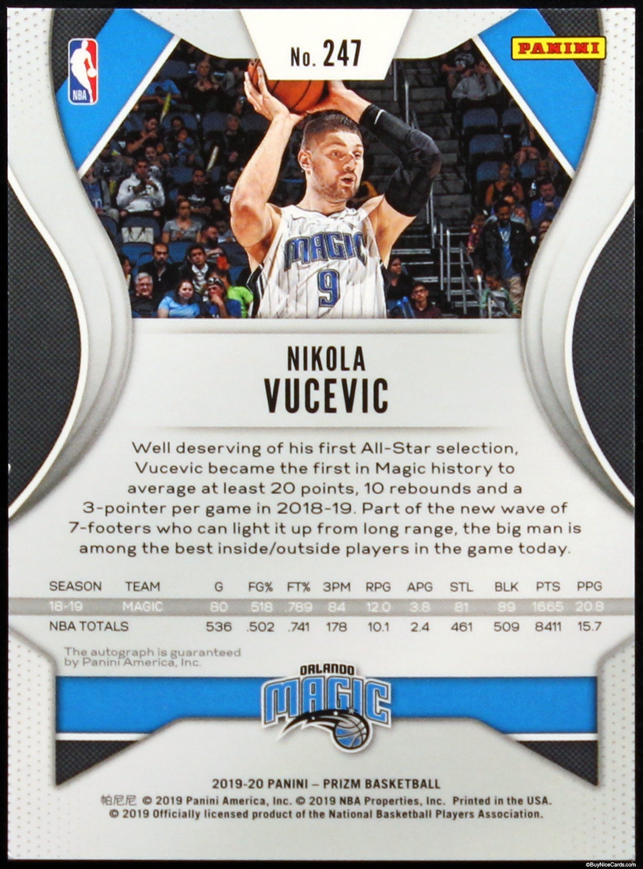 2019 Nikola Vucevic Panini Prizm Auto # 247