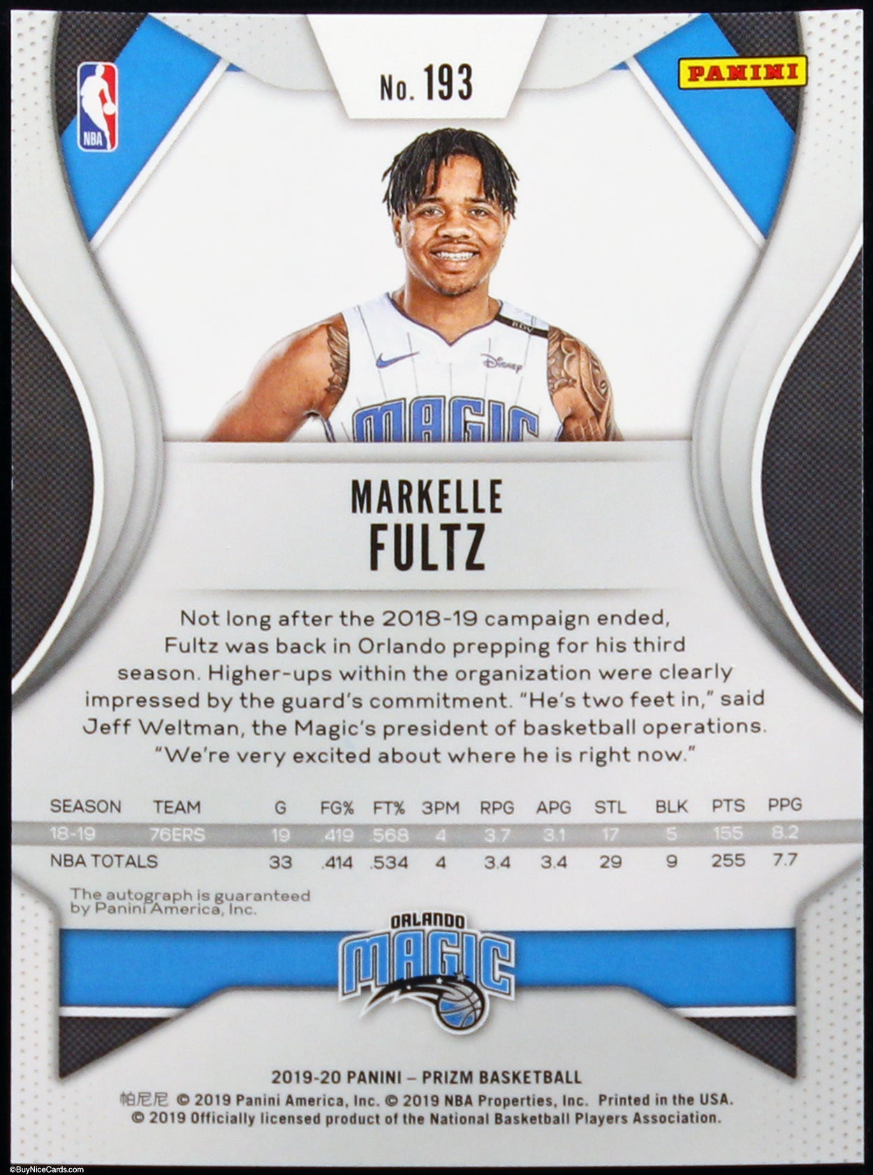 2019 Markelle Fultz Panini Prizm Auto #193