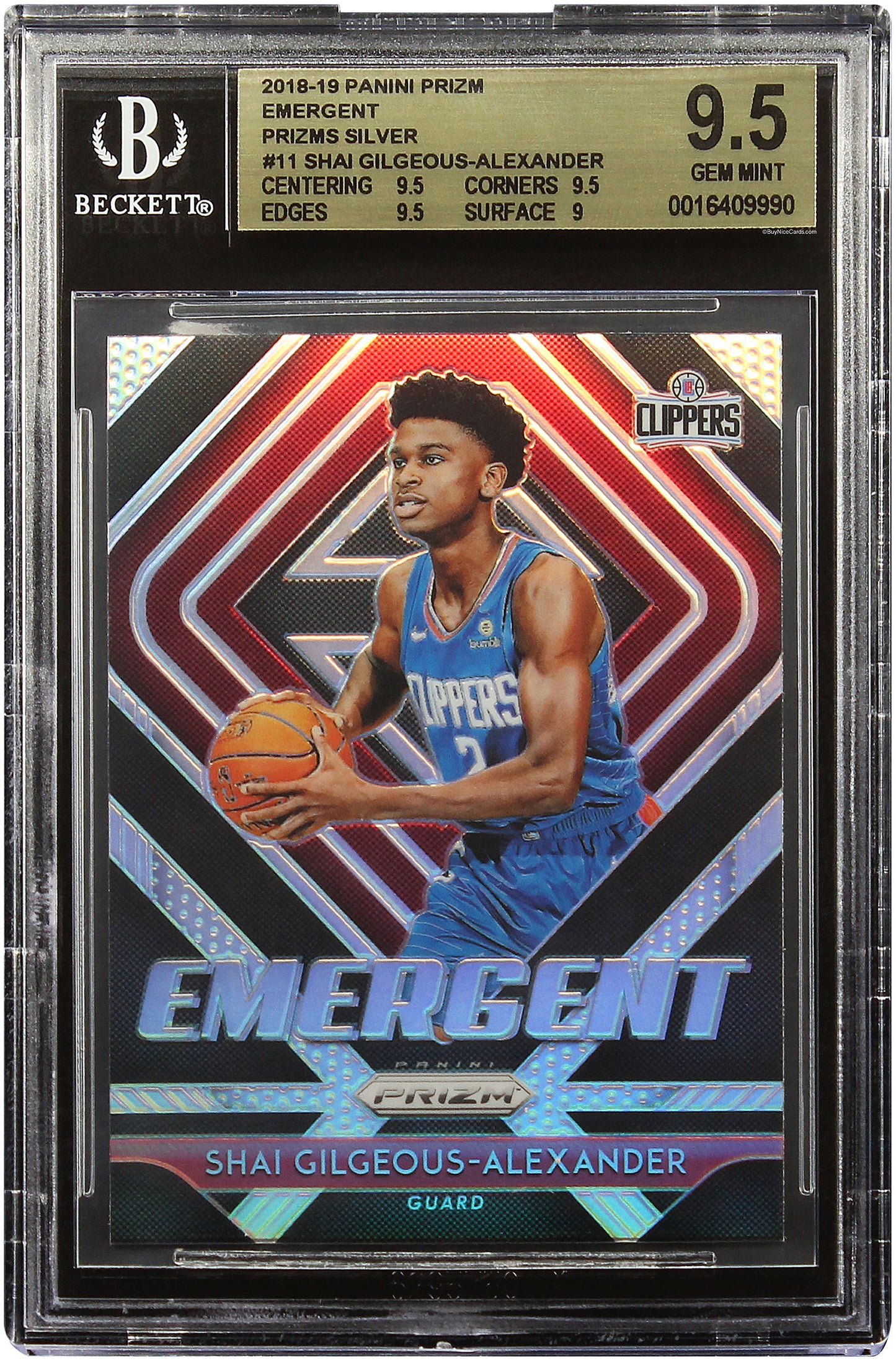 2018 Shai Gilgeous-Alexander Panini Prizm Emergent Silver Prizms RC Rookie #11 BGS 9.5 Gem Mint