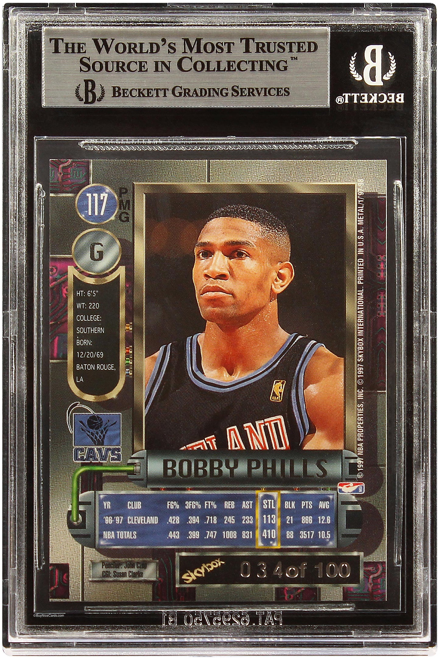 1997 Bobby Phills Fleer Skybox Metal Universe PMG Precious Metal Gem Red /100 BGS 8.5