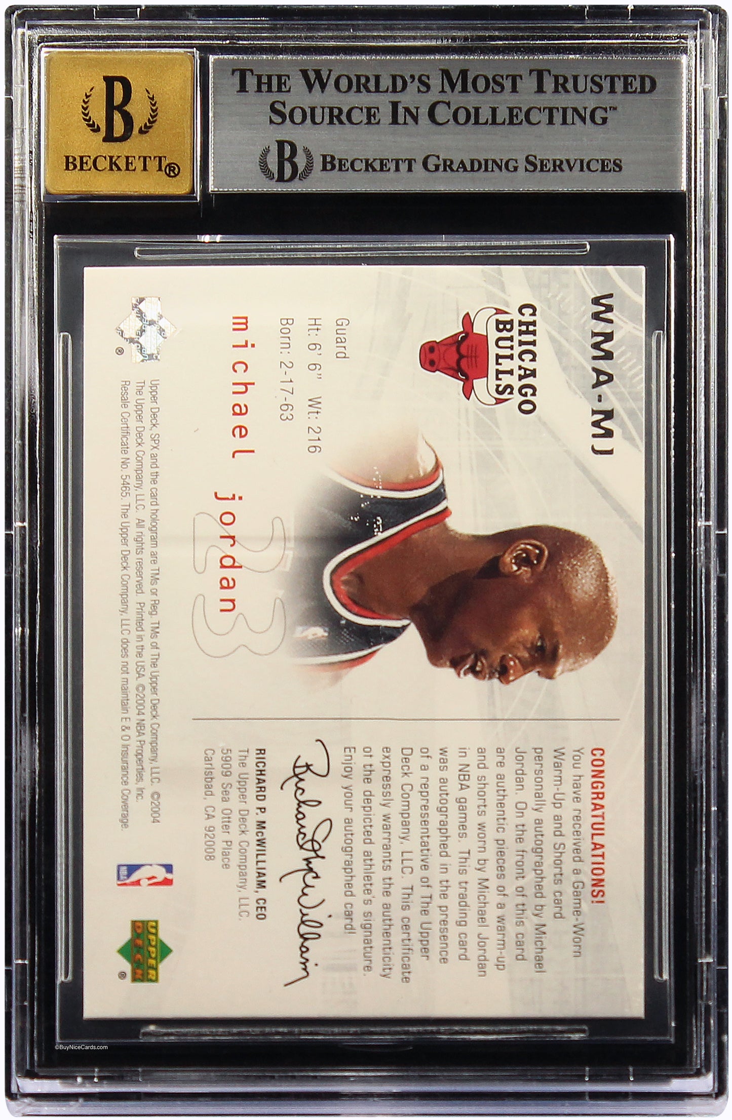 2004 Michael Jordan Upper Deck SPx Winning Materials Patch Auto /100 #MJ BGS 7.5