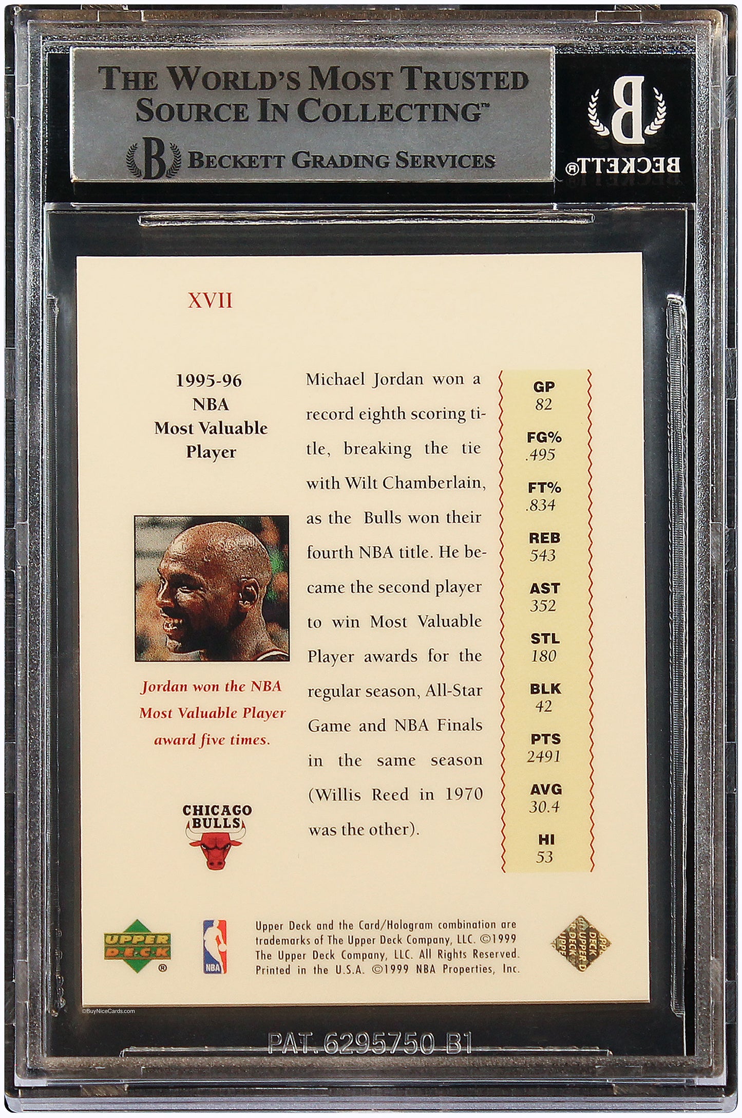 1999-00 Michael Jordan Master Collection Most Valuable Player /500 BGS 8.5