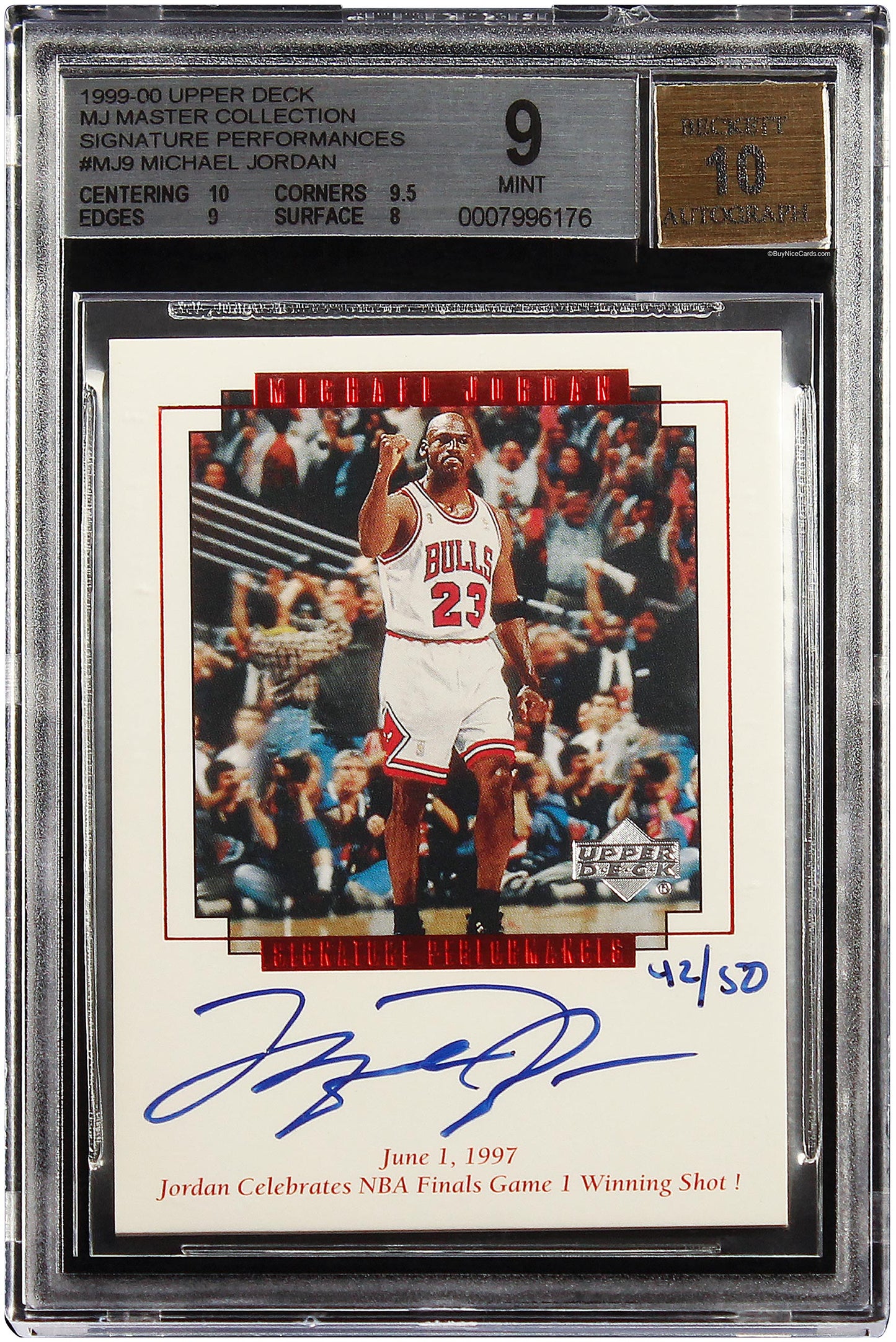 1999 Michael Jordan Upper Deck Master Collection Auto /50 #MJ9 BGS 9 with 10