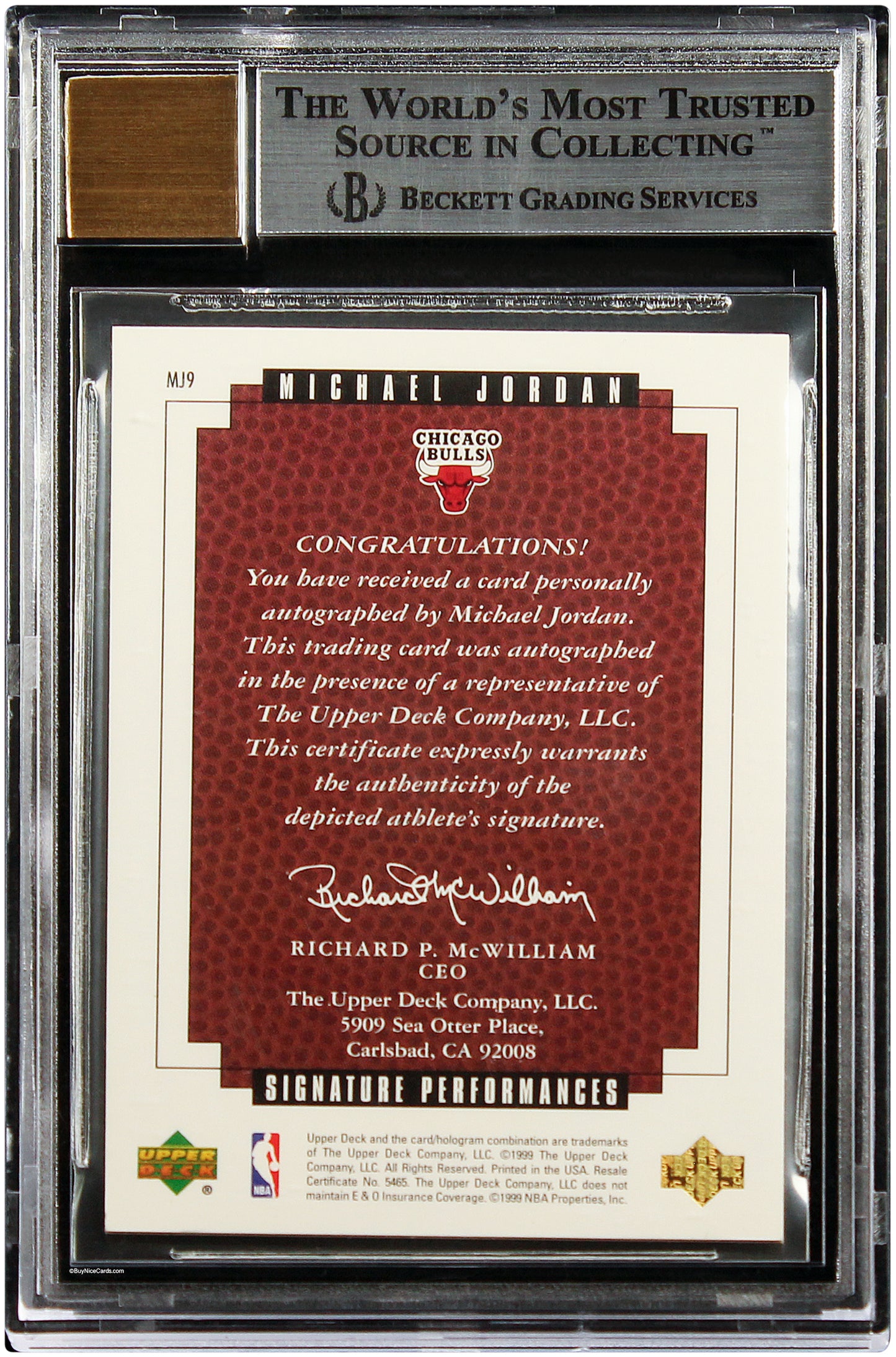 1999 Michael Jordan Upper Deck Master Collection Auto /50 #MJ9 BGS 9 with 10