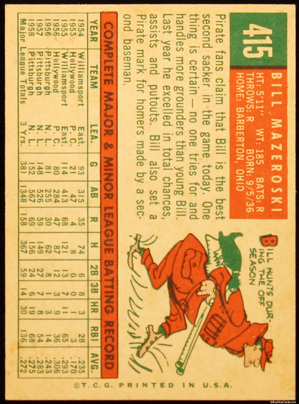1959 Bill Mazeroski Topps #415