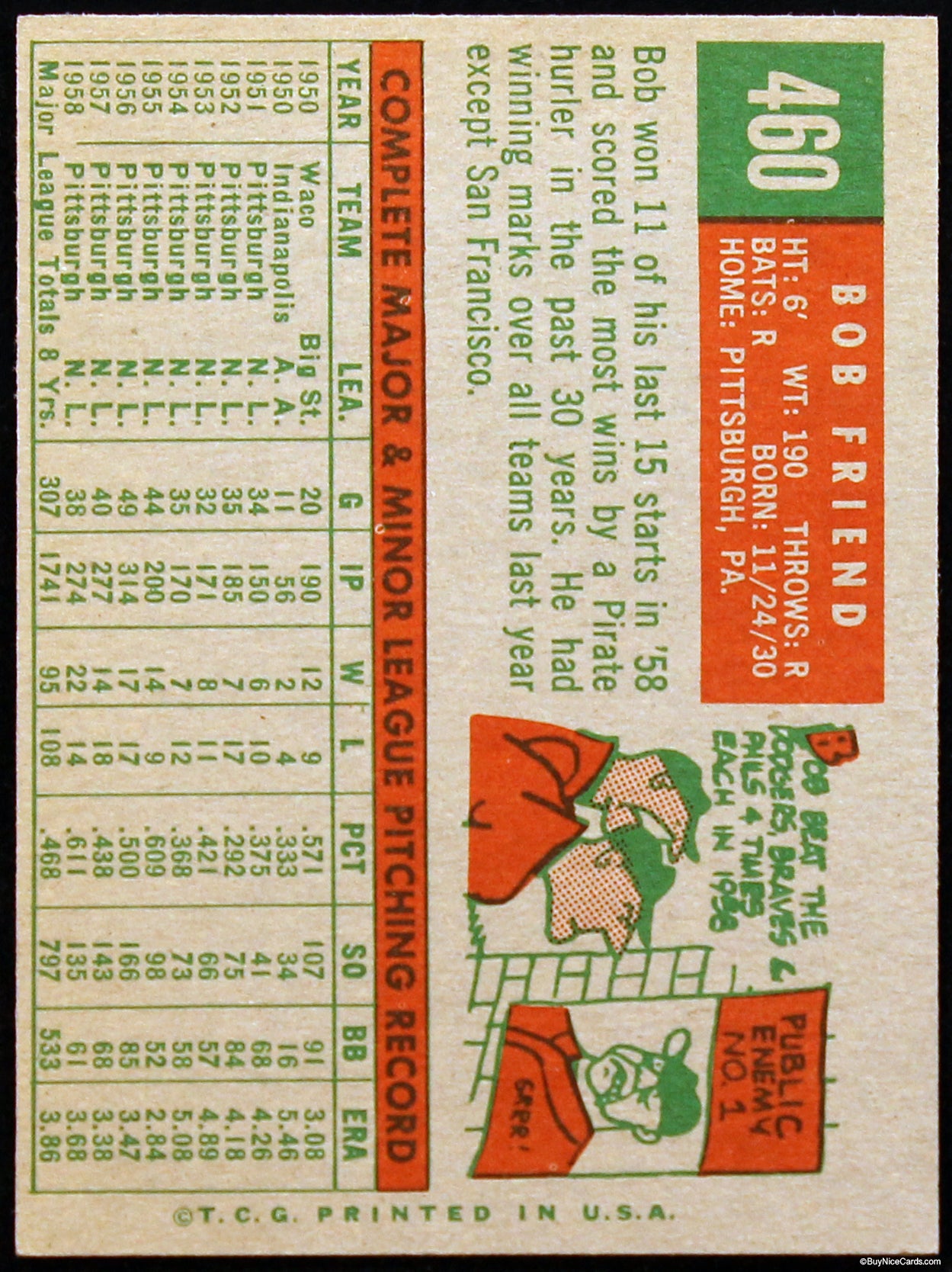 1959 Bob Friend Topps #460