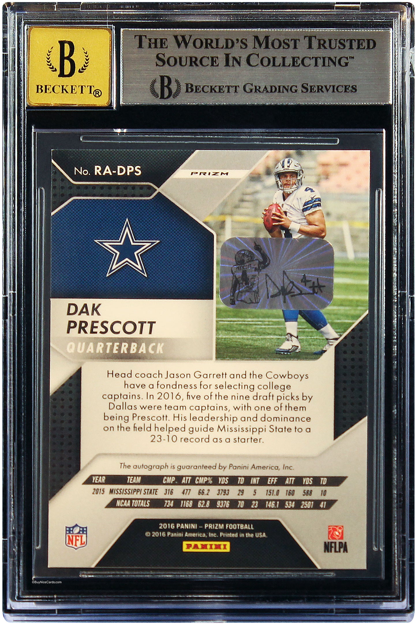 2016 Dak Prescott Panini Prizm Silver Prizms Auto SP RC Rookie #17 BGS 9 / 10