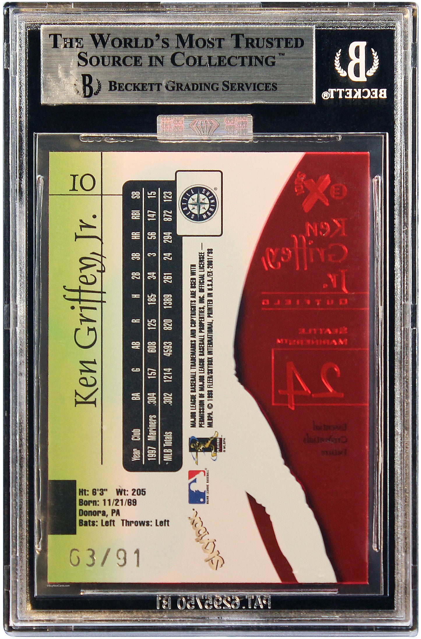 1998 Ken Griffey Jr. Fleer Skybox Essential Credential E-X2001 SP /91 BGS 9 MBA Gold