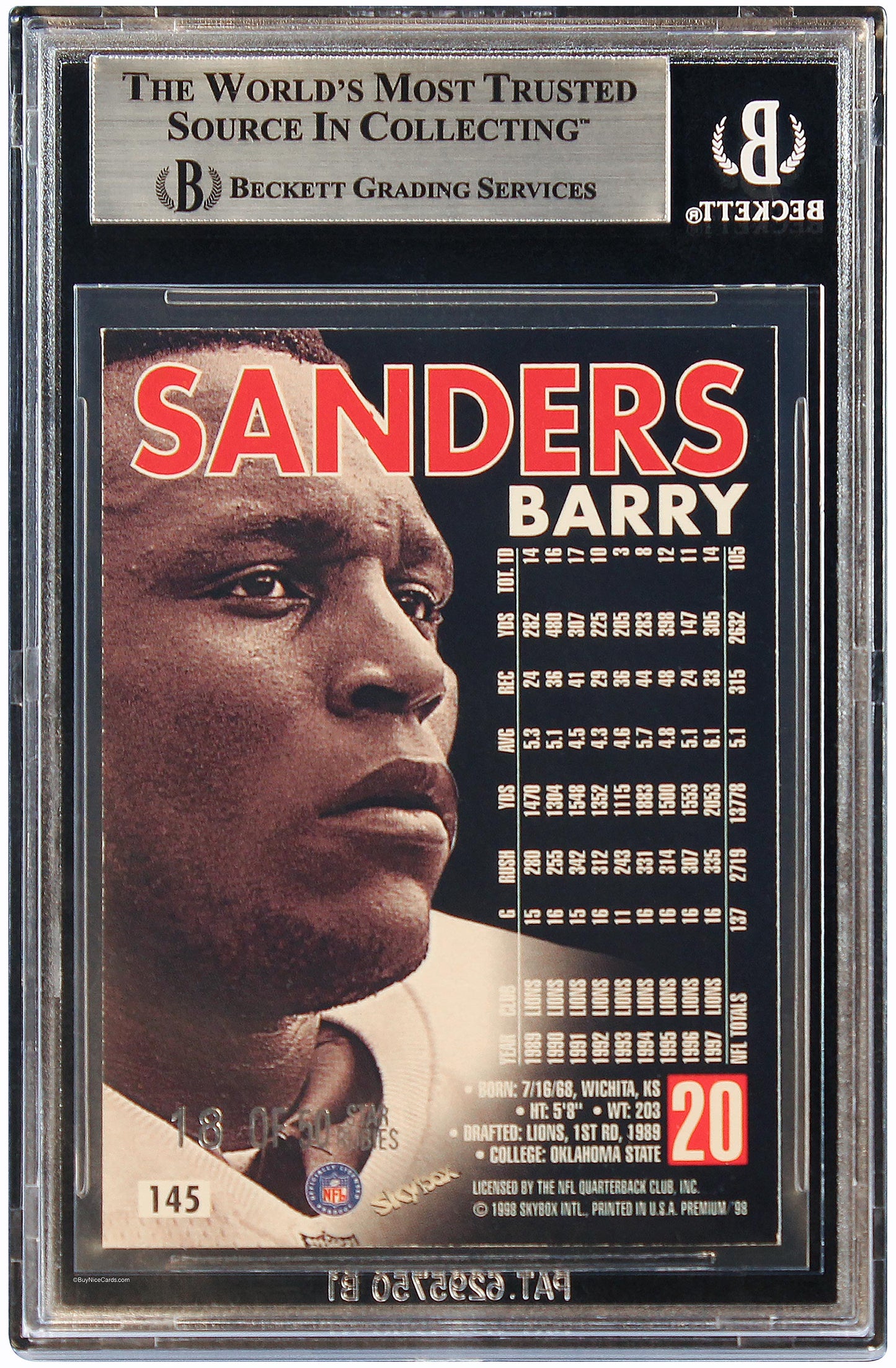 1998 Barry Sanders Fleer Skybox Premium Star Rubies SP /50 BGS 7.5