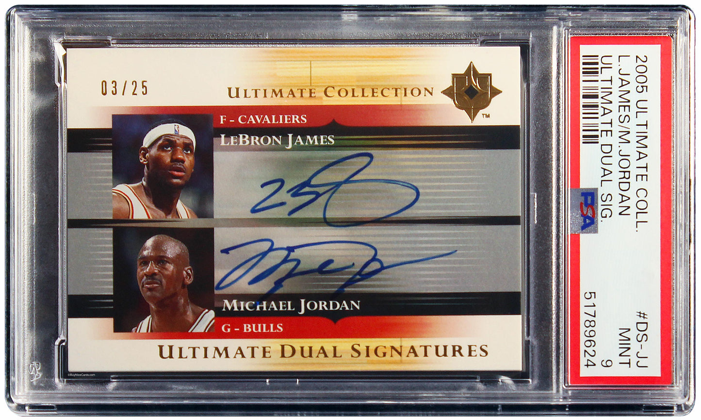 2005 Michael Jordan LeBron James Upper Deck Ultimate Collection Dual Signature Auto /25 PSA