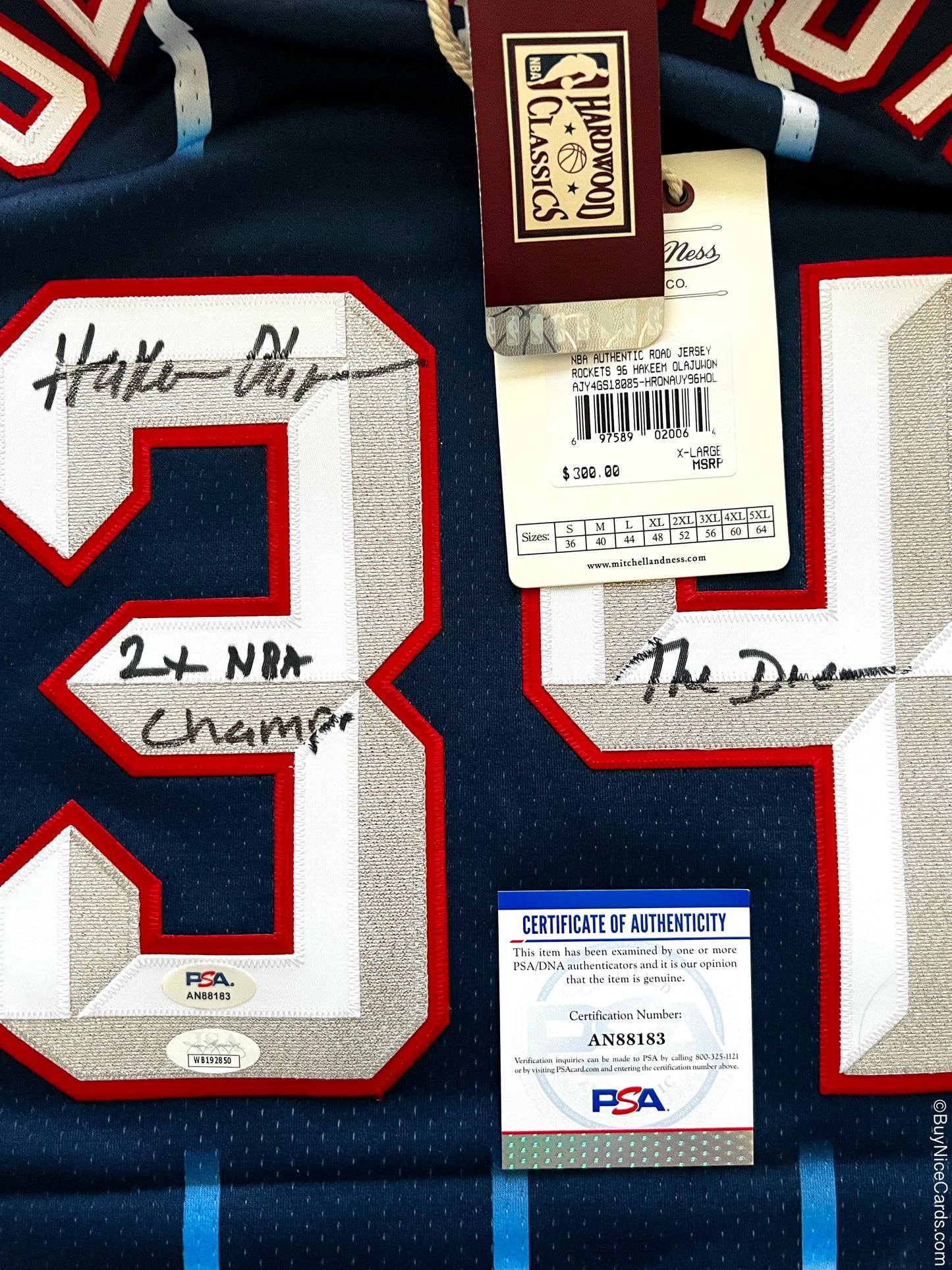 1996-97 Hakeem Olajuwon Mitchell & Ness Hardwood Classics Authentic Signed & Inscribed Autographed Jersey with PSA Authentication