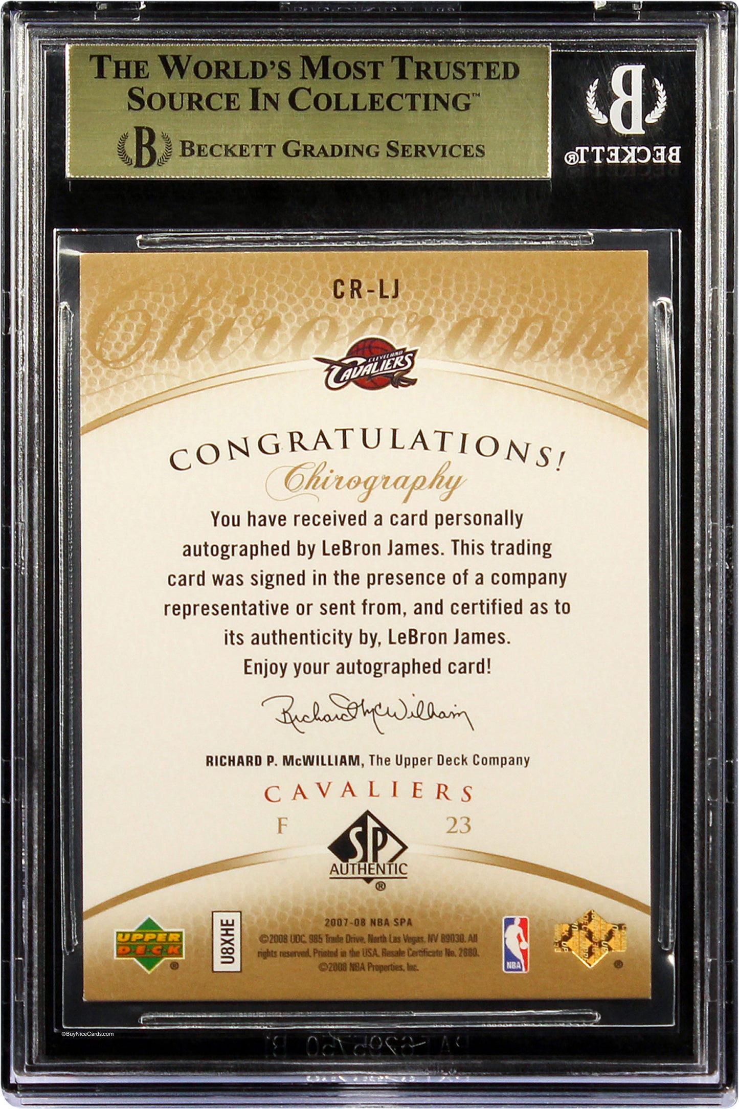 2007-08 Sp Authentic Chirography Gold Lebron James #crlj Bgs 9.5