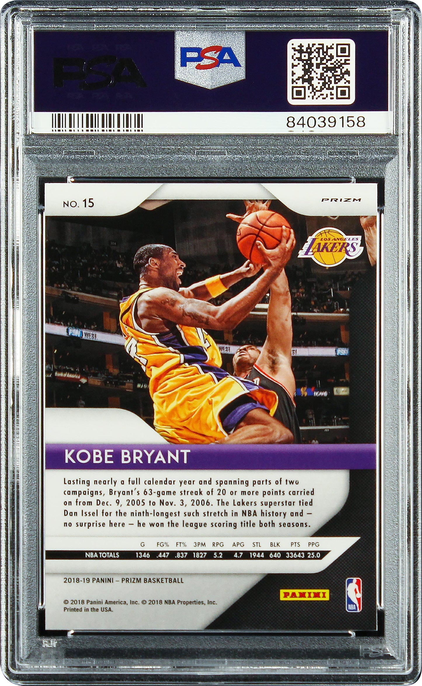 2018 Kobe Bryant Panini Prizm Red White Blue Prizms #15 Psa 10 Gem Mint