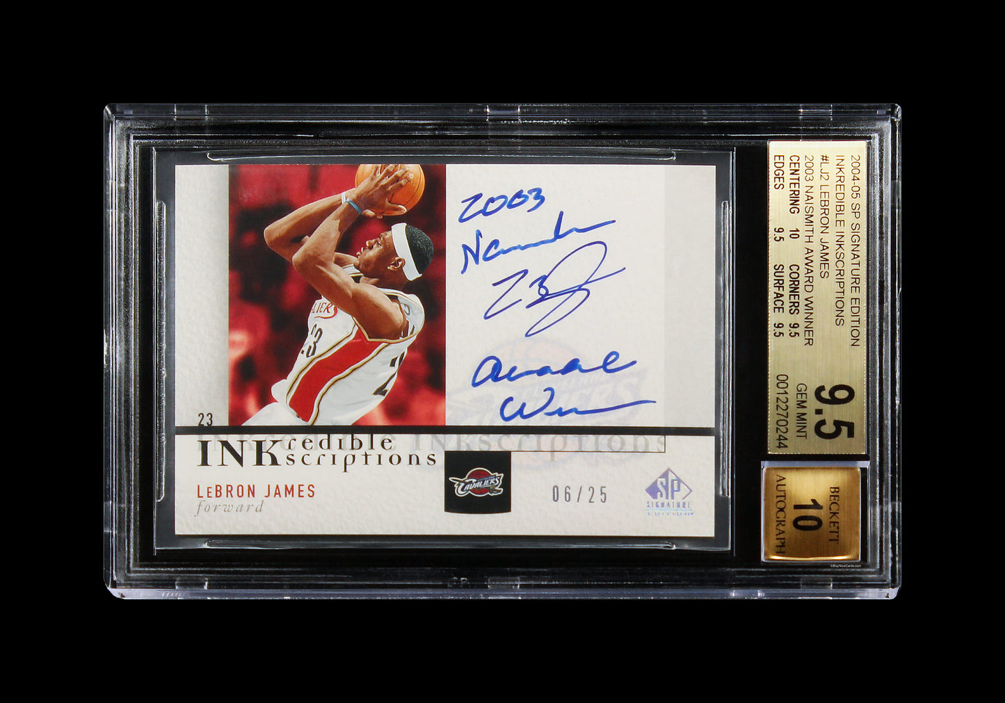 2004-05 Lebron James UD Inkredible Inscriptions RC Rookie Auto /25 #LJ2 BGS 9.5