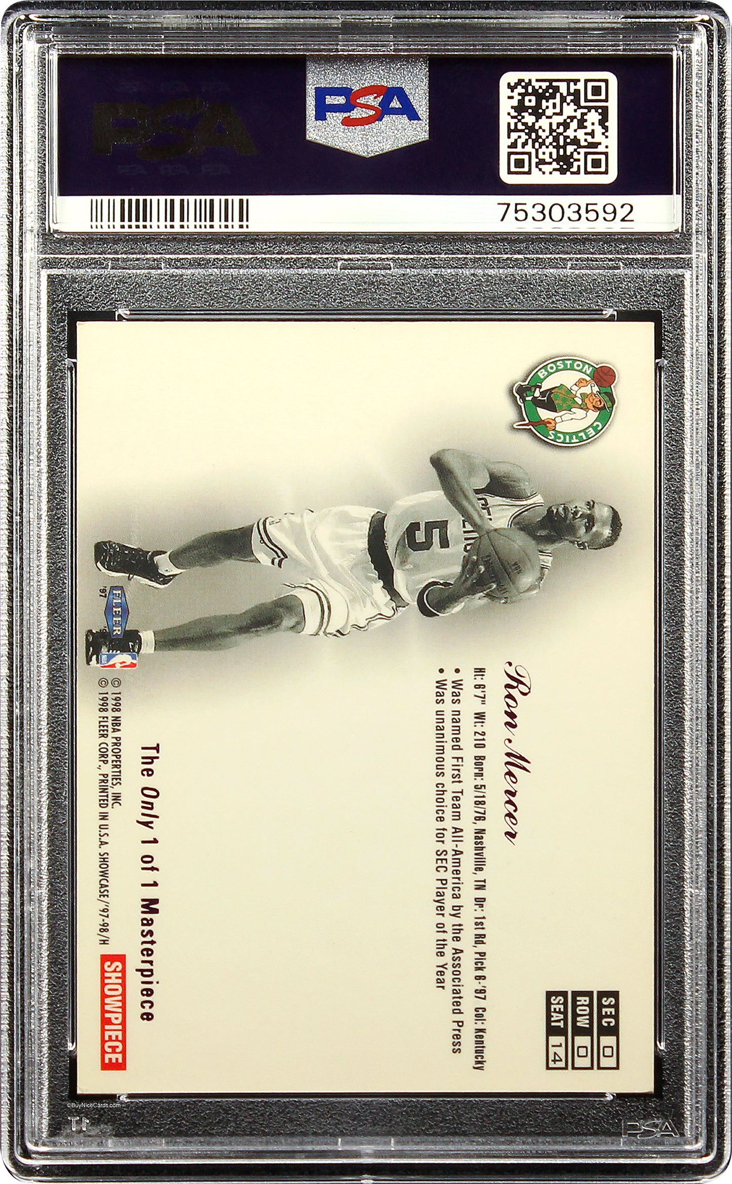 1997 Ron Mercer Flair Showcase Legacy Row 0 Masterpiece 1/1 #14 PSA 5