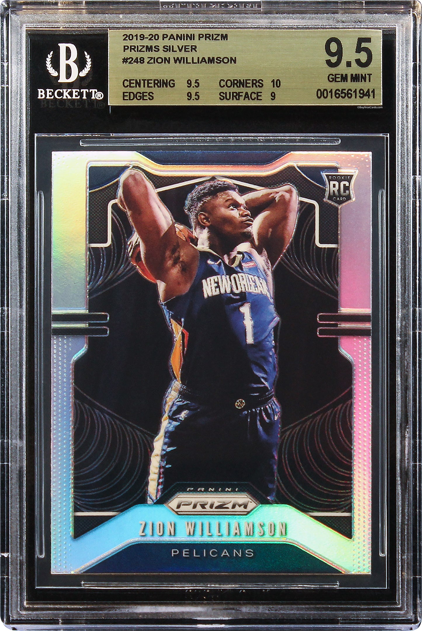 2019-20 Zion Williamson Panini Prizm Silver Prizms RC Rookie #248 BGS 9.5 Gem Mint